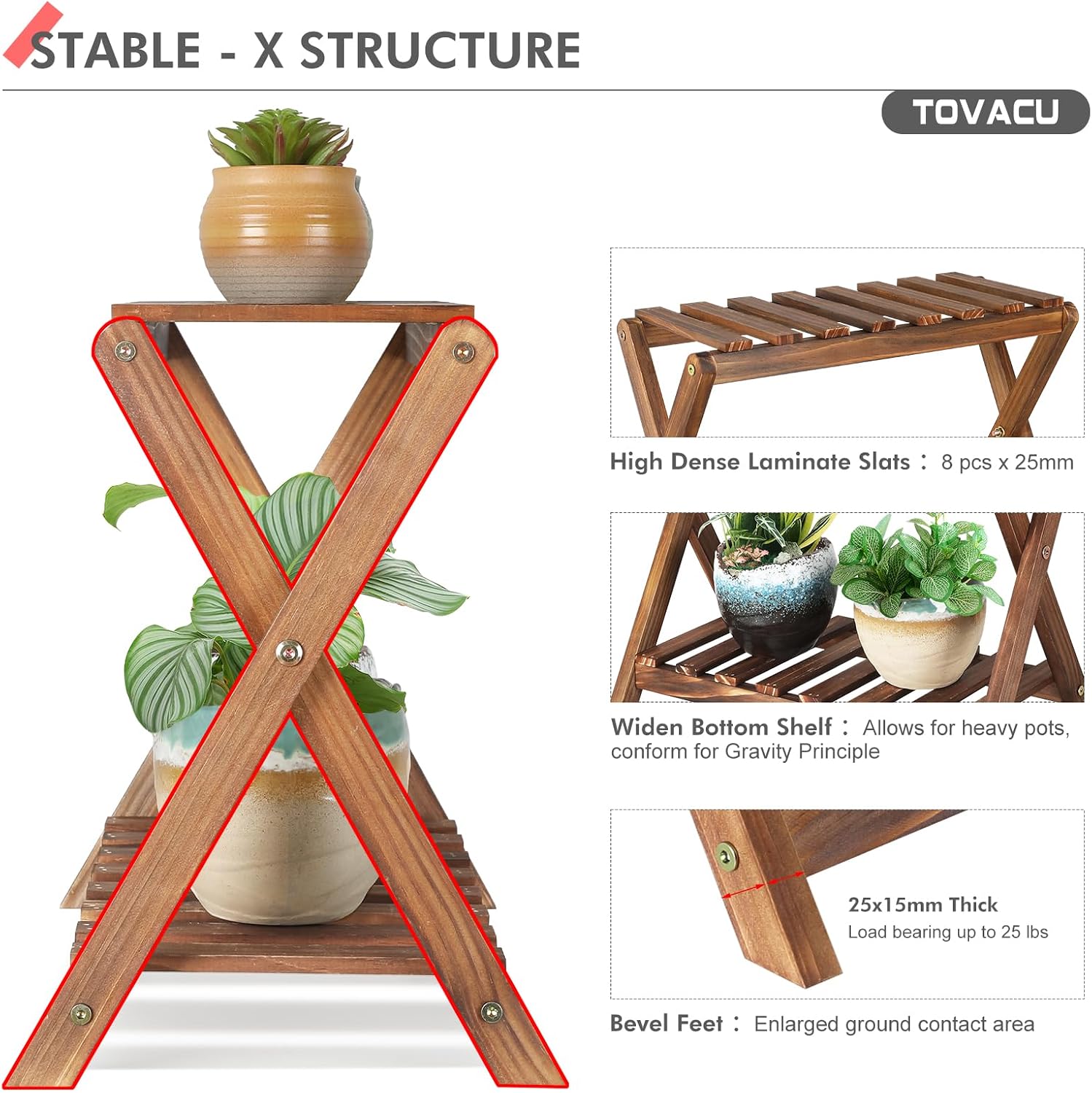 Small Plant Stand Indoor 2 Tier Table Top Flower Succulent Stand Desk / 16.3 Inch High Desktop X-2
