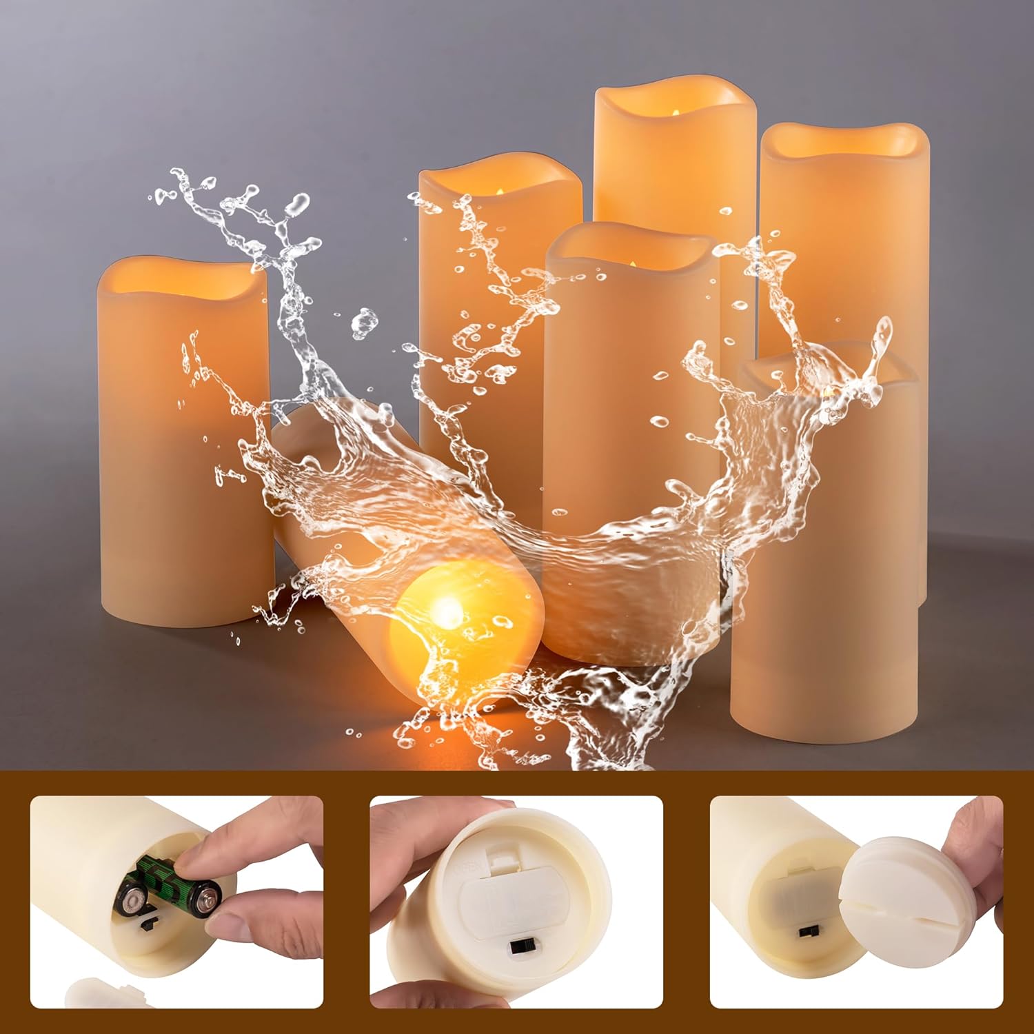120 Pack Waterproof Outdoor Flameless Candles, Battery Operated Flickering LED Candles with Remote Control and Timer