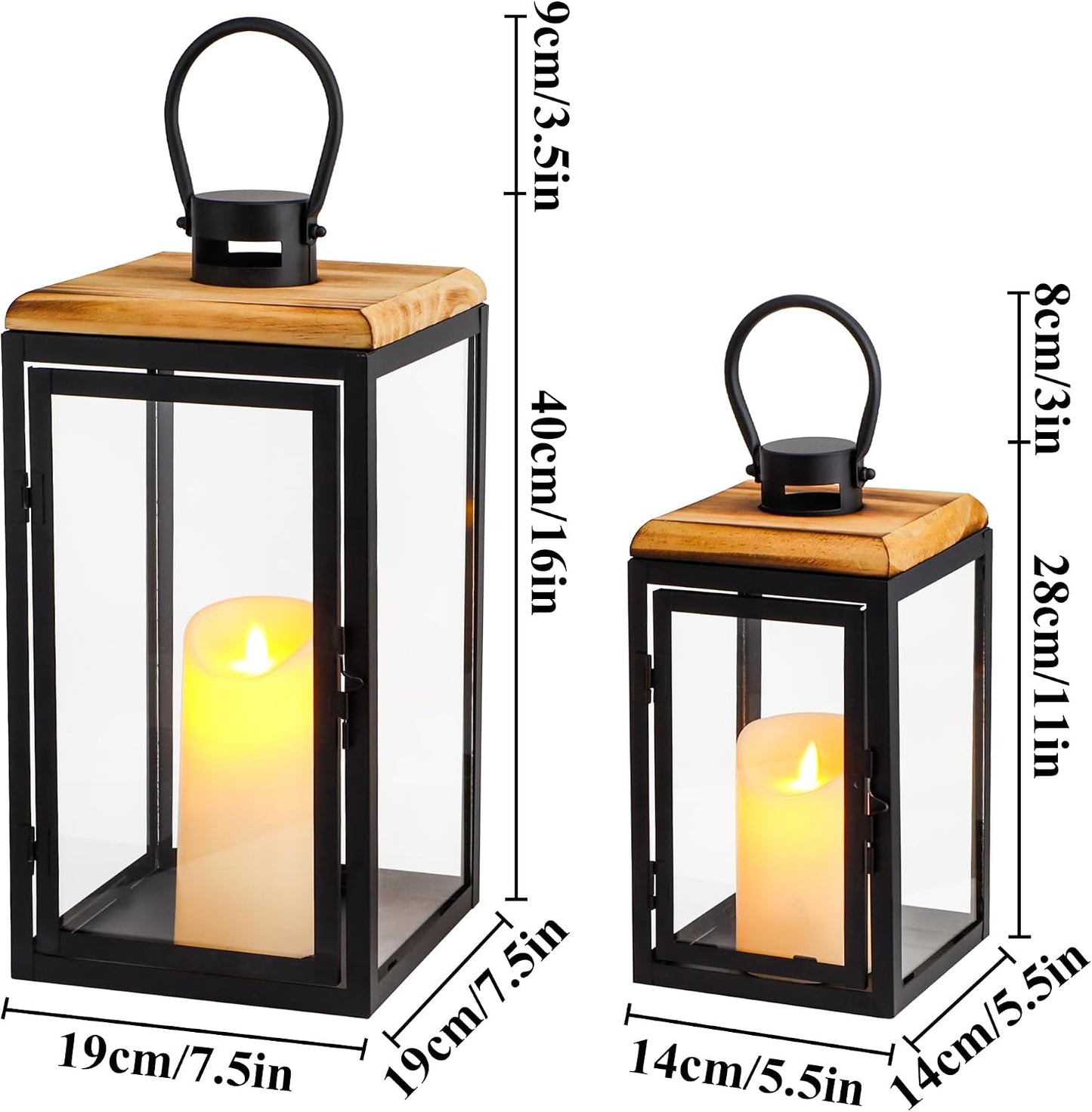 TRIROCKS Set of 2 Decorative Candle Lantern 16'' & 11'' High Metal Candle Holder Hanging Lantern Perfect for Home Decor