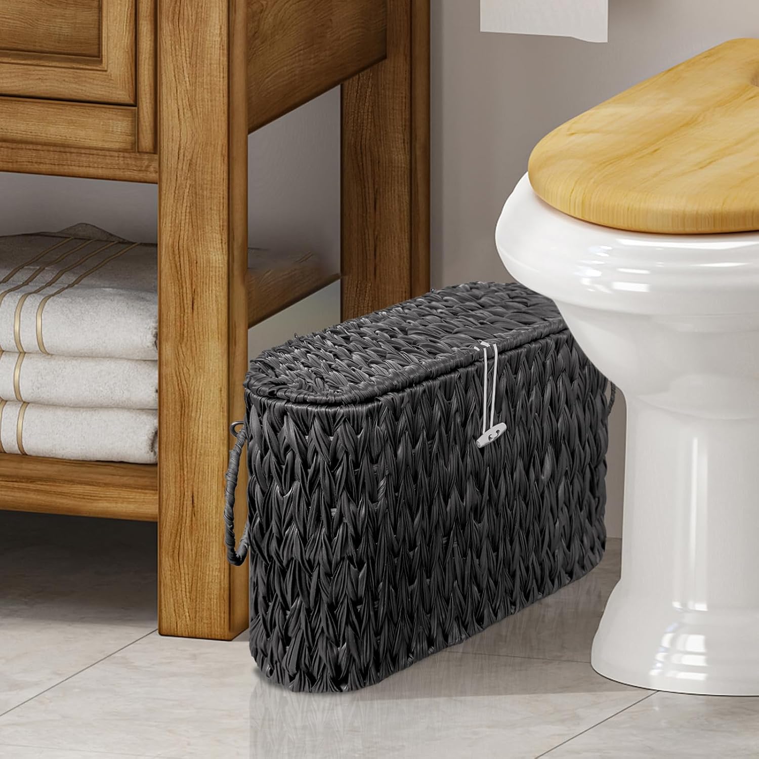 Wicker Toilet Paper Storage Stand / Black