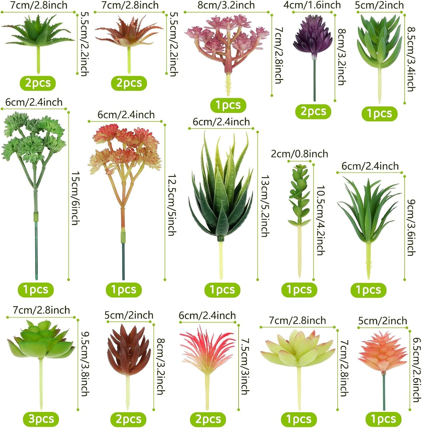 Colorful Succulents Plants Artificial / Set of 22