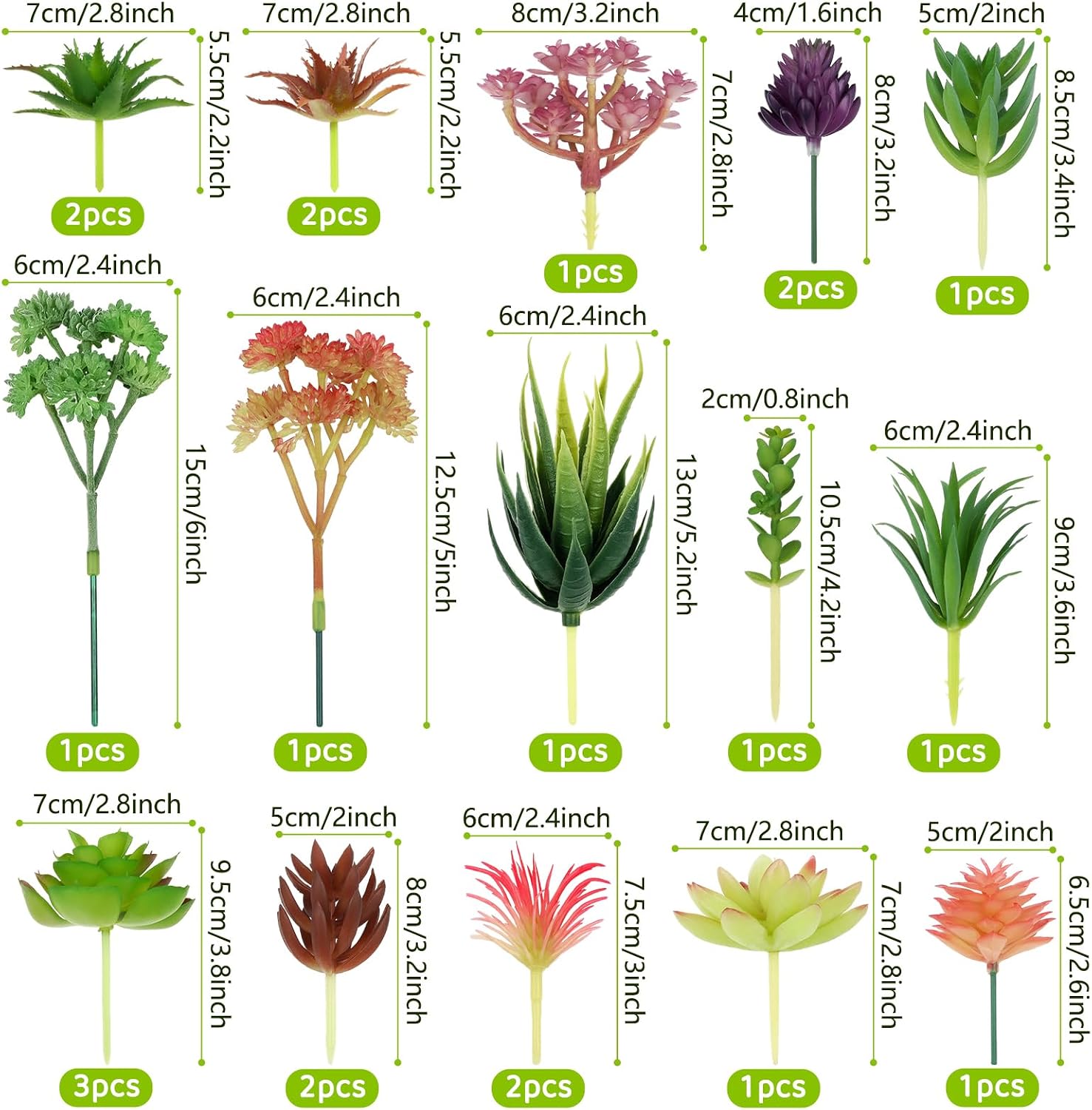 Colorful Succulents Plants Artificial / Set of 22