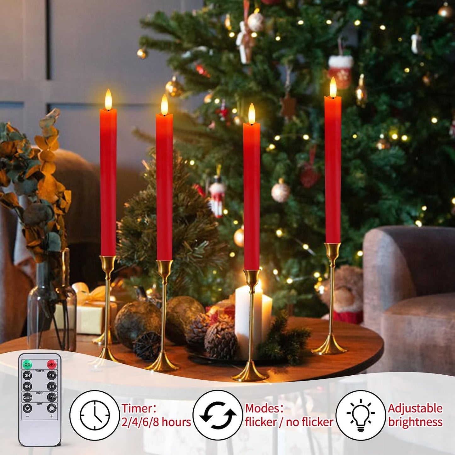 HINZER 6Pcs Flameless Taper Candles with Remote, Fall Wedding Home Decor | Battery Operated Candles Flickering 9.6 inch