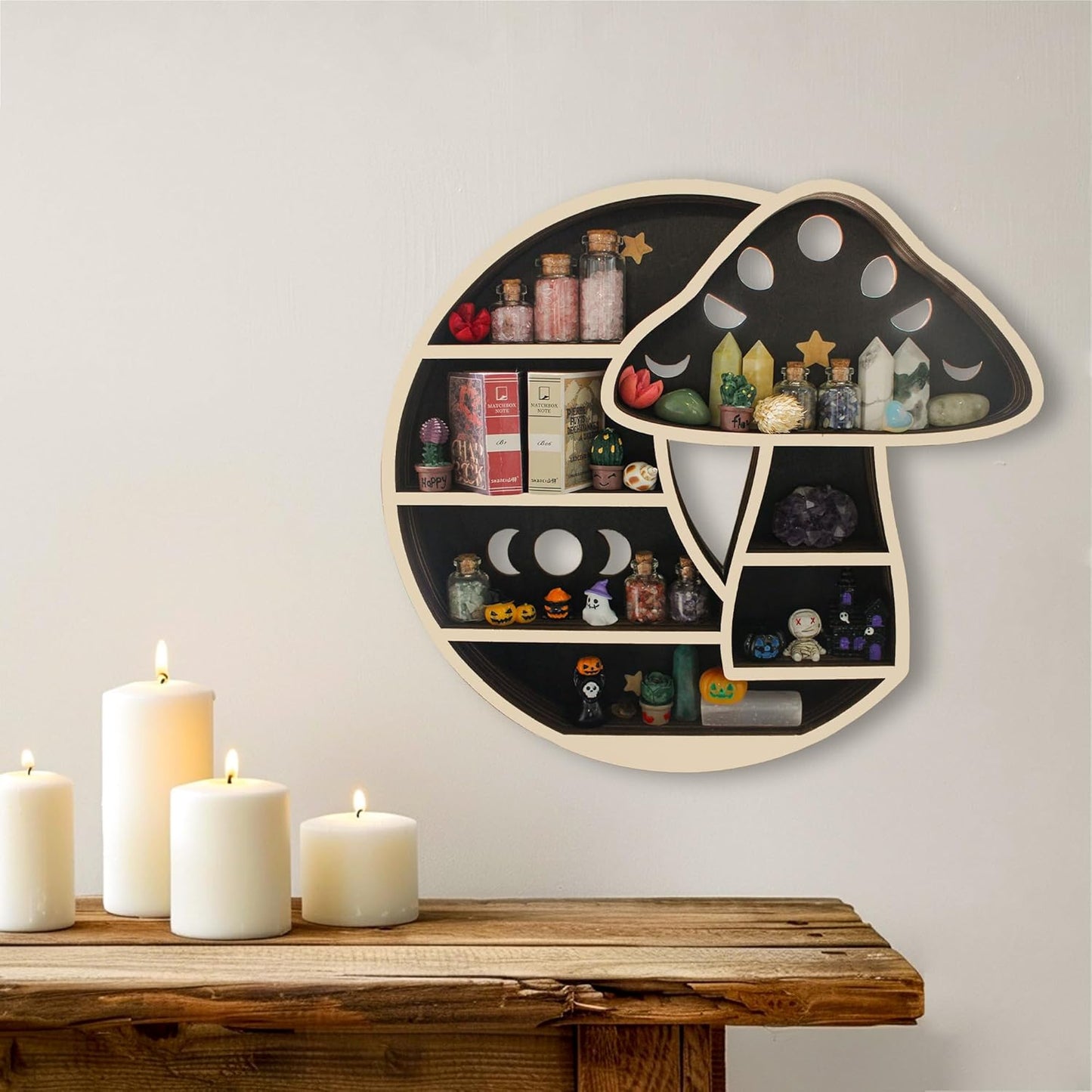 Wooden Mushroom Floating Shelves / Mushroom & Moon