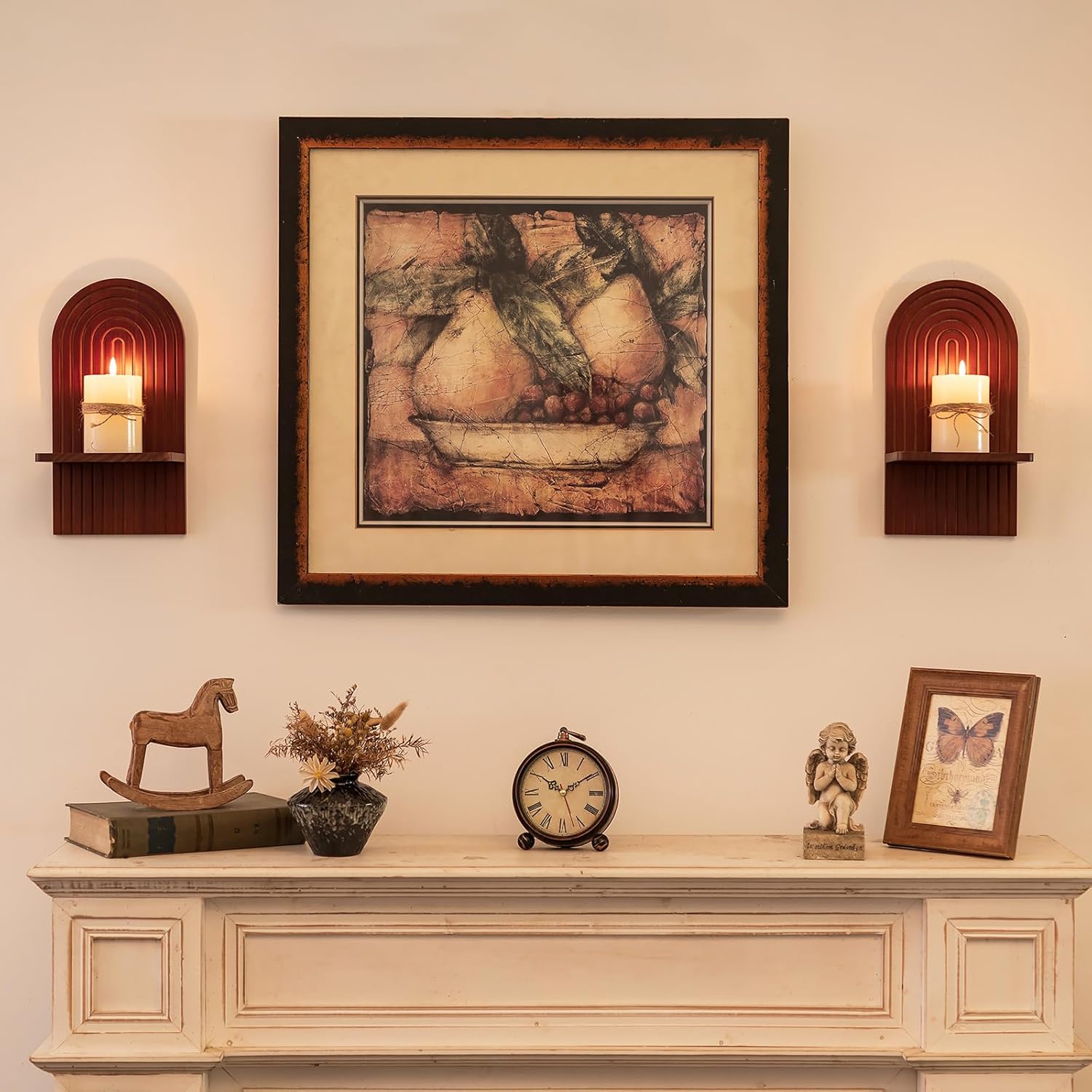 Mid Century Modern Candle Sconces / Walnut Color / Set of 2