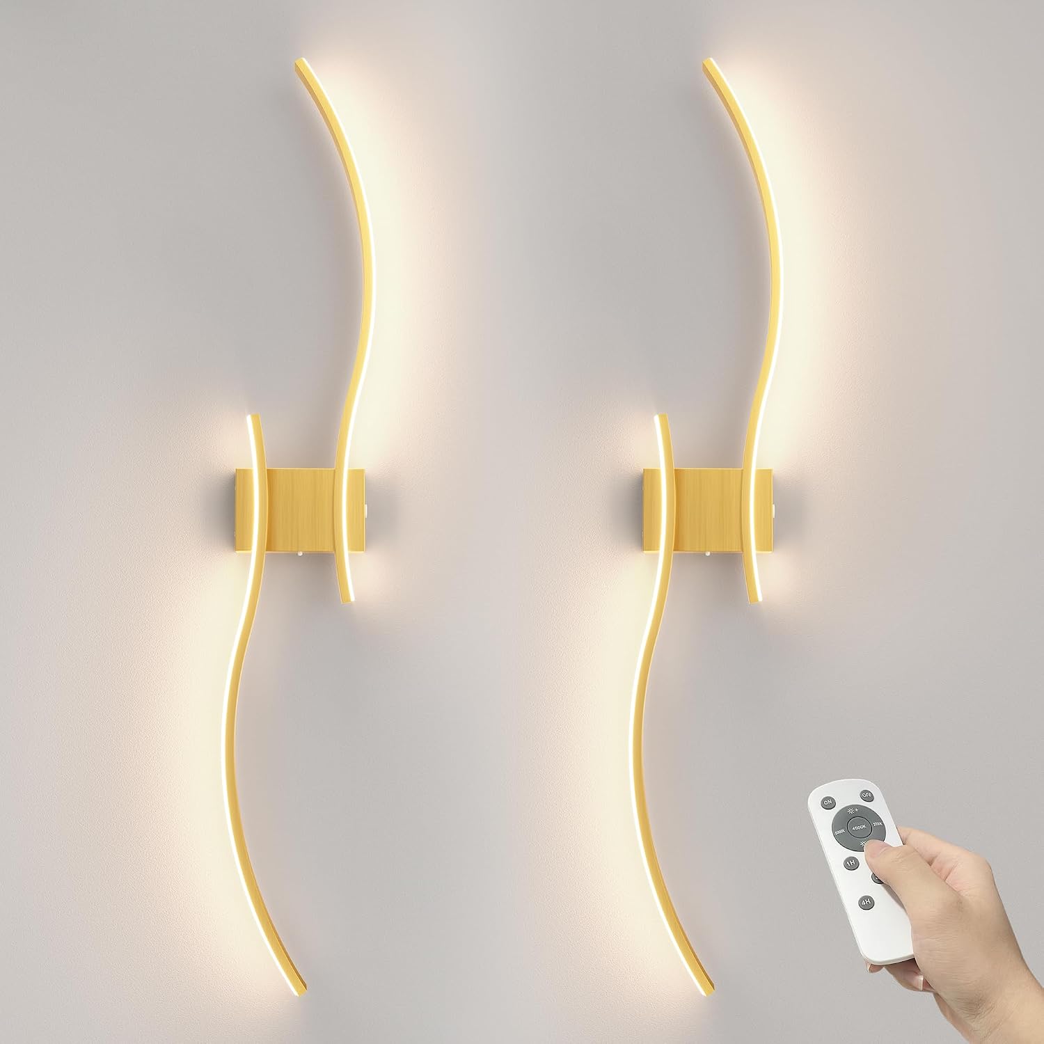 VOLISUN Battery Operated Wall Sconces Set of Two, 39.4 inch Wireless Wall Sconces, 3000K-6500K Dimmable Wall Lamps with