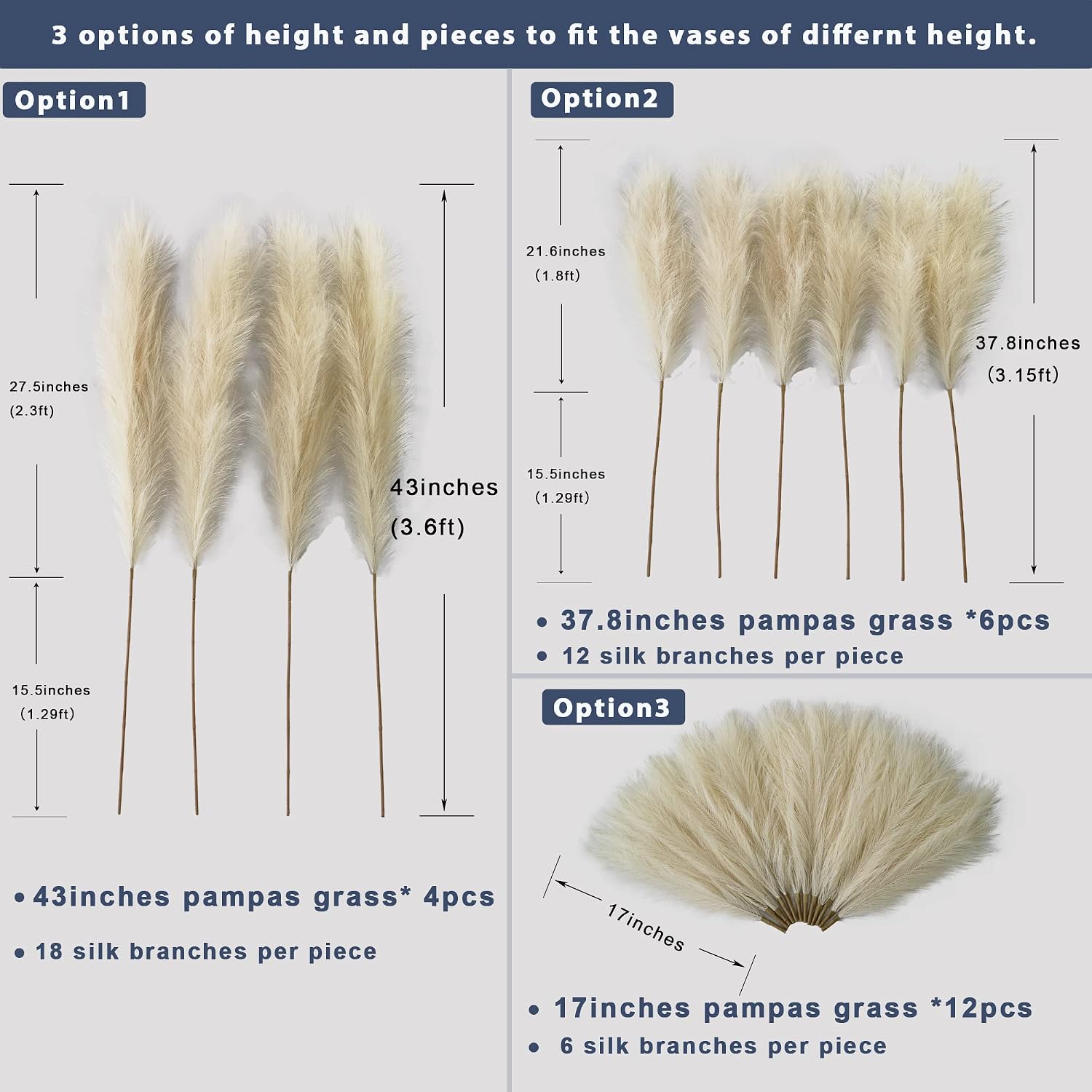 Non-Shedding Large Artificial Fluffy Reed Fake Flower Feather / Beige / 3.6 Inch / Set of 4
