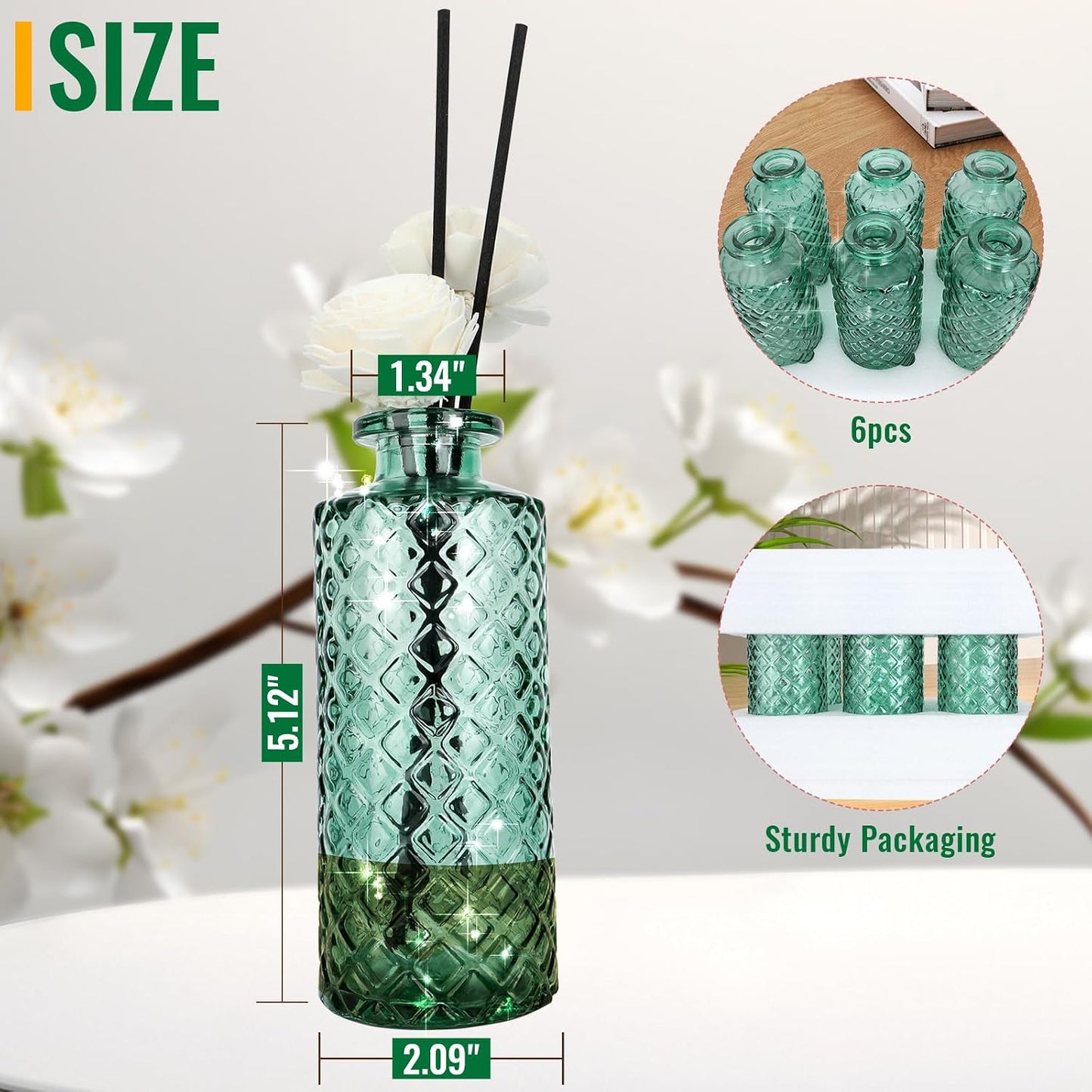 Glass Bud Vase / Green / Small Vase / Set of 6