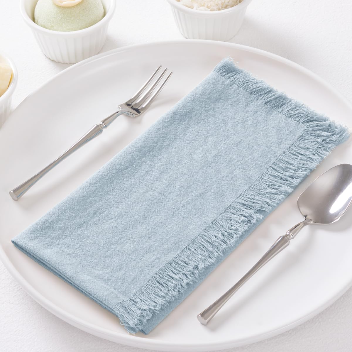 DeZerlor Grey Blue Summer Cotton Linen Washable Cloth Napkins Set of 12 | Reusable Boho Handmade Table Napkins Bulk