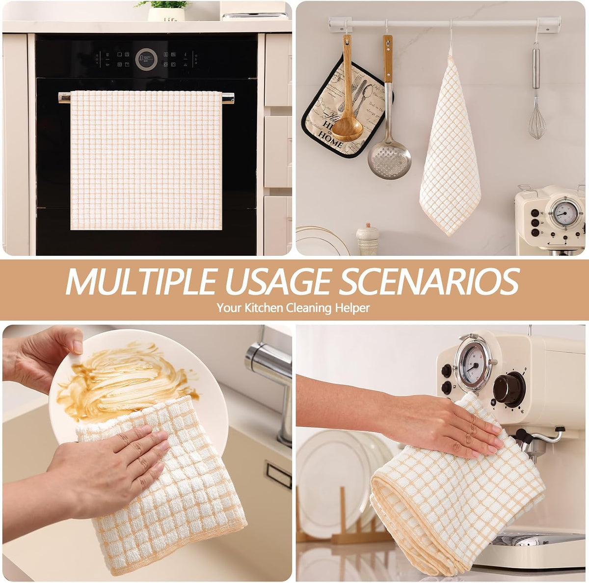 Homaxy Kitchen Towels and Dishcloths Set, Set of 12, Apricot | Cotton Terry Kitchen Dish Towels, Super Soft and