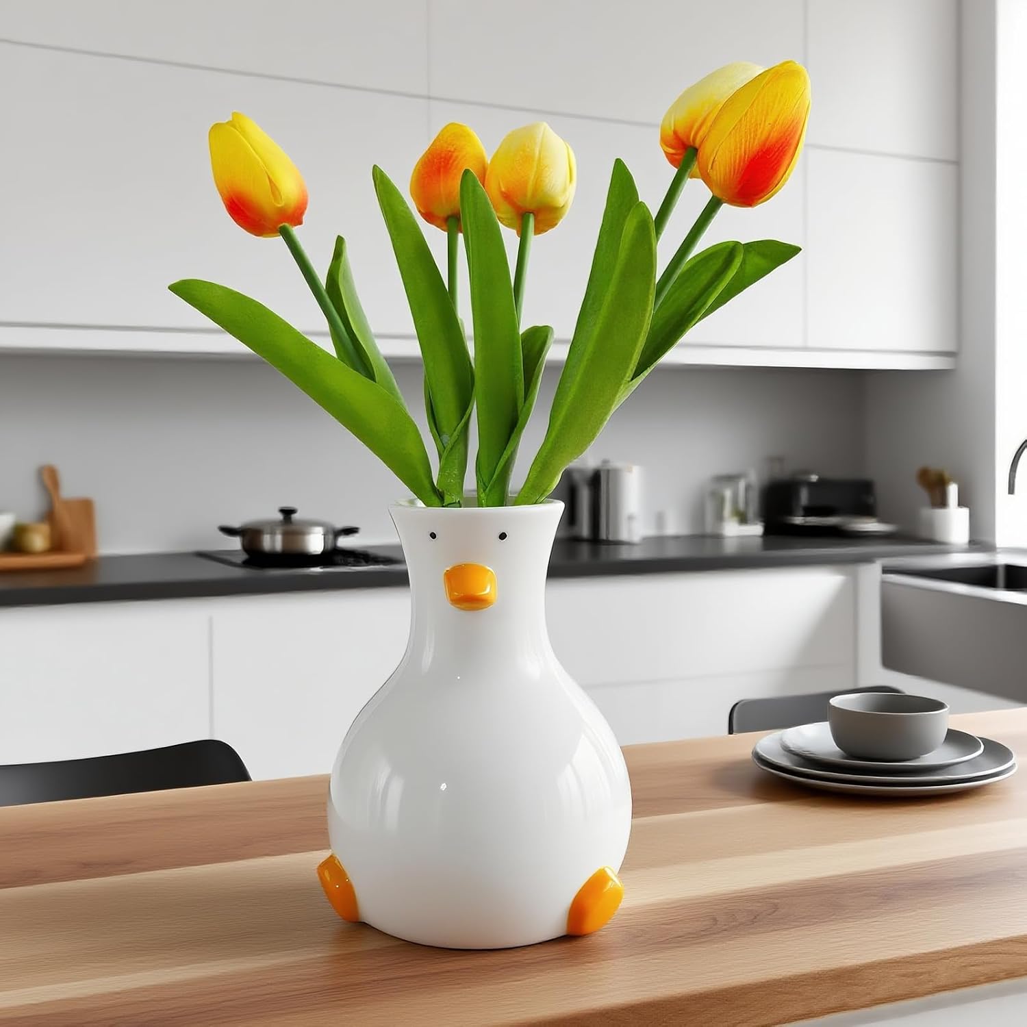 Modern Flower Vase / Duck-vase / White