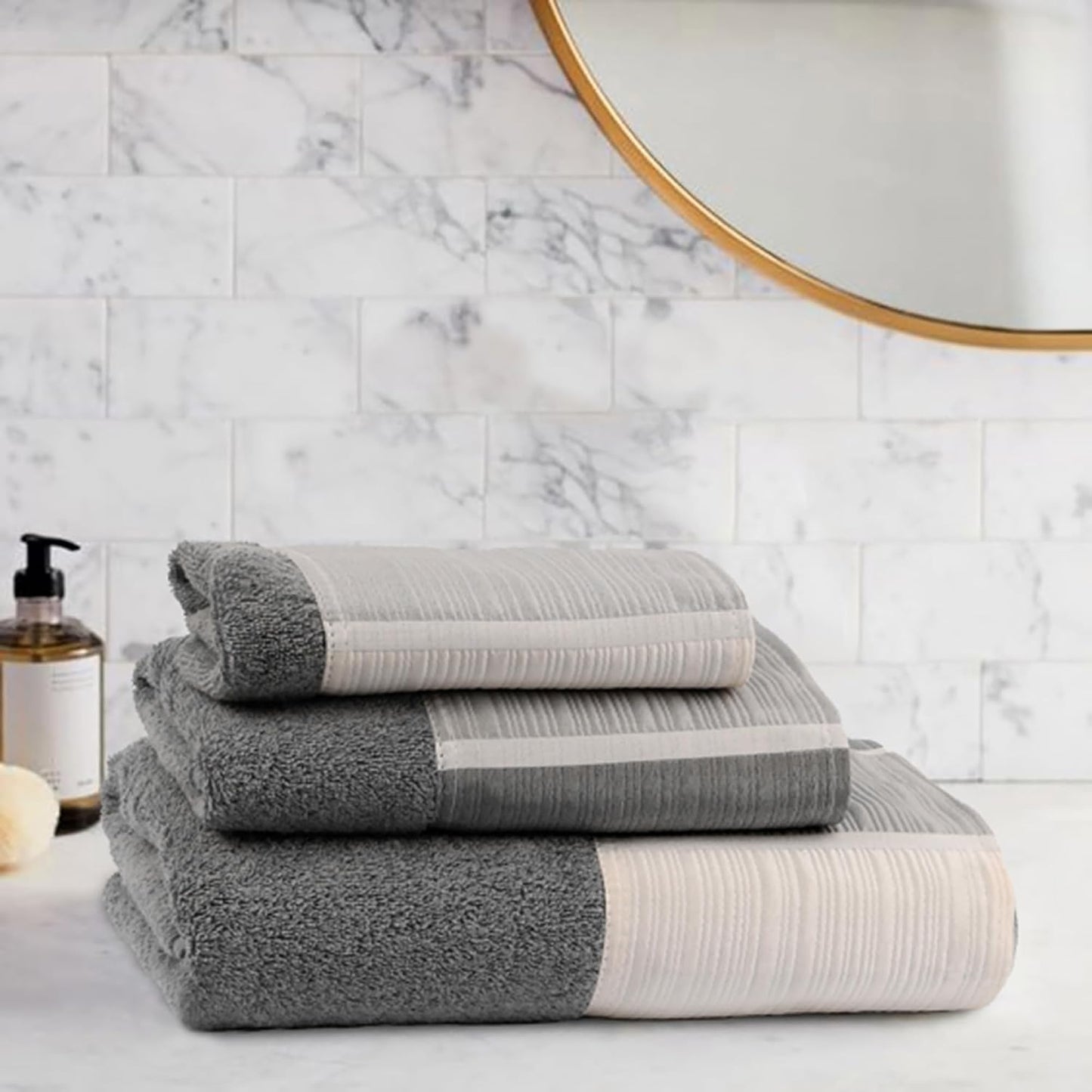 Zahari Home Modern Line Towel Set - 3-Piece Bath Ensemble with Unique Design - Luxury Bath, Hand, and Wash Towels