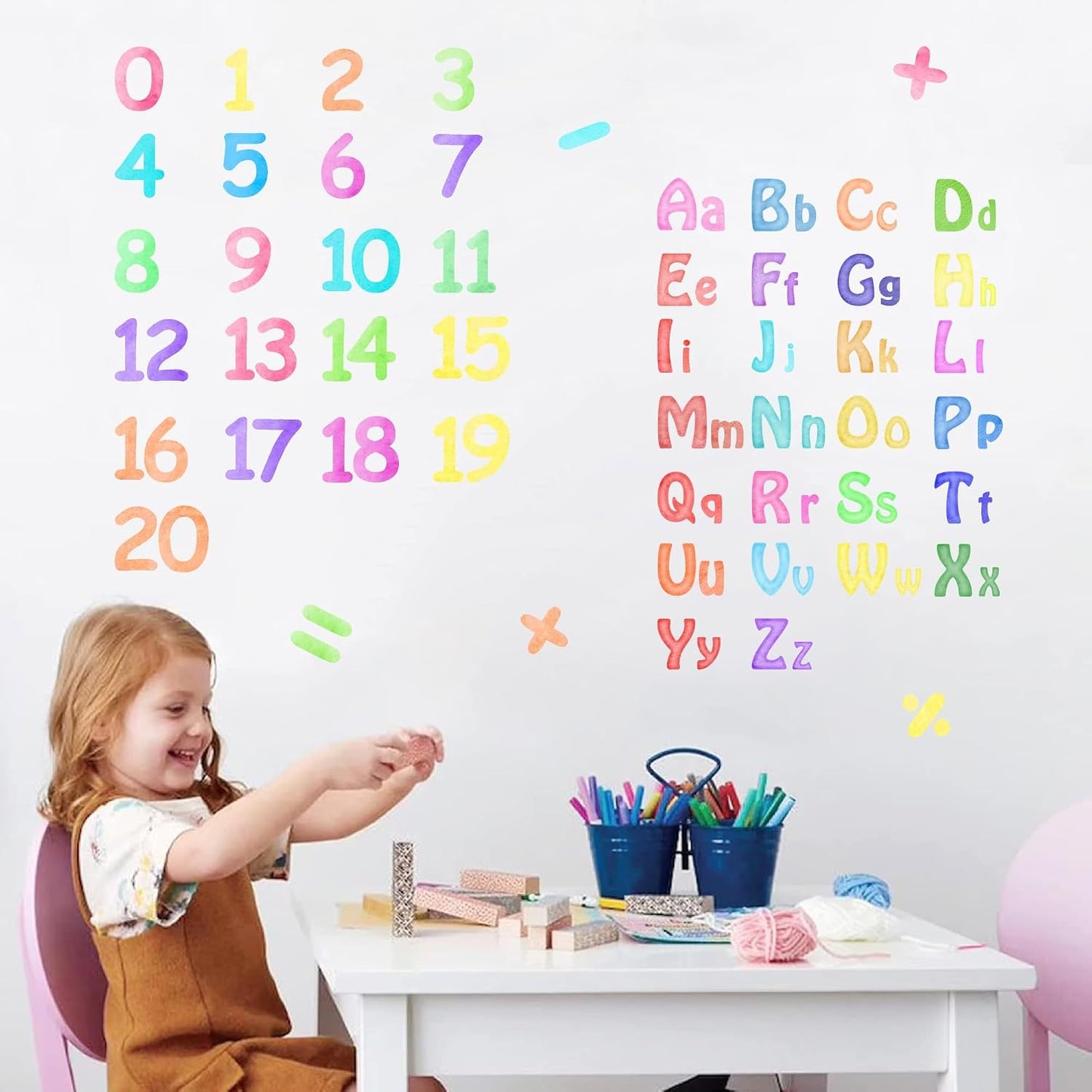 Number Alphabet Wall Decals Letters Wall Decal Alphabet ABC Learning Stickers Colorful / Watercolor