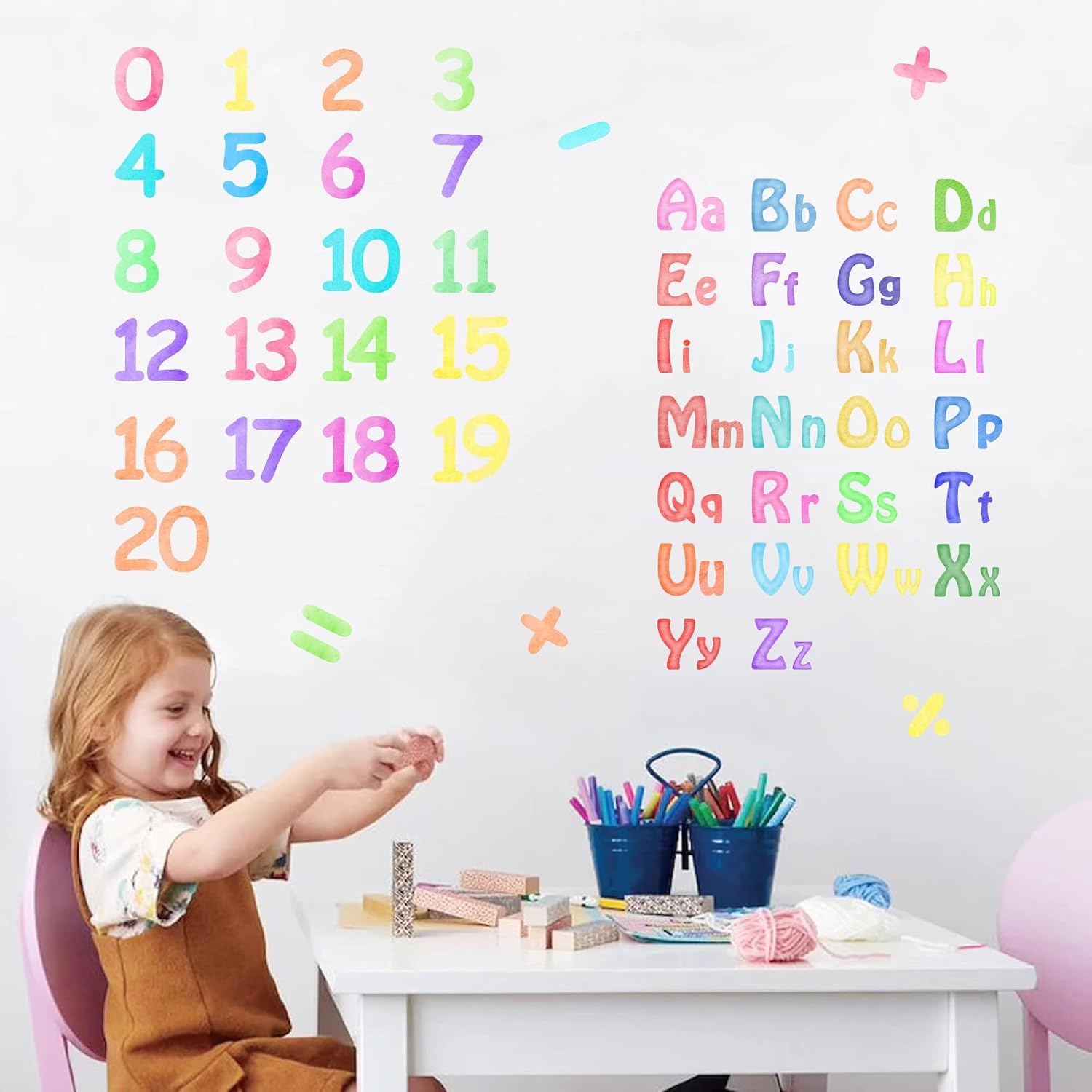 Number Alphabet Wall Decals Letters Wall Decal Alphabet ABC Learning Stickers Colorful / Watercolor