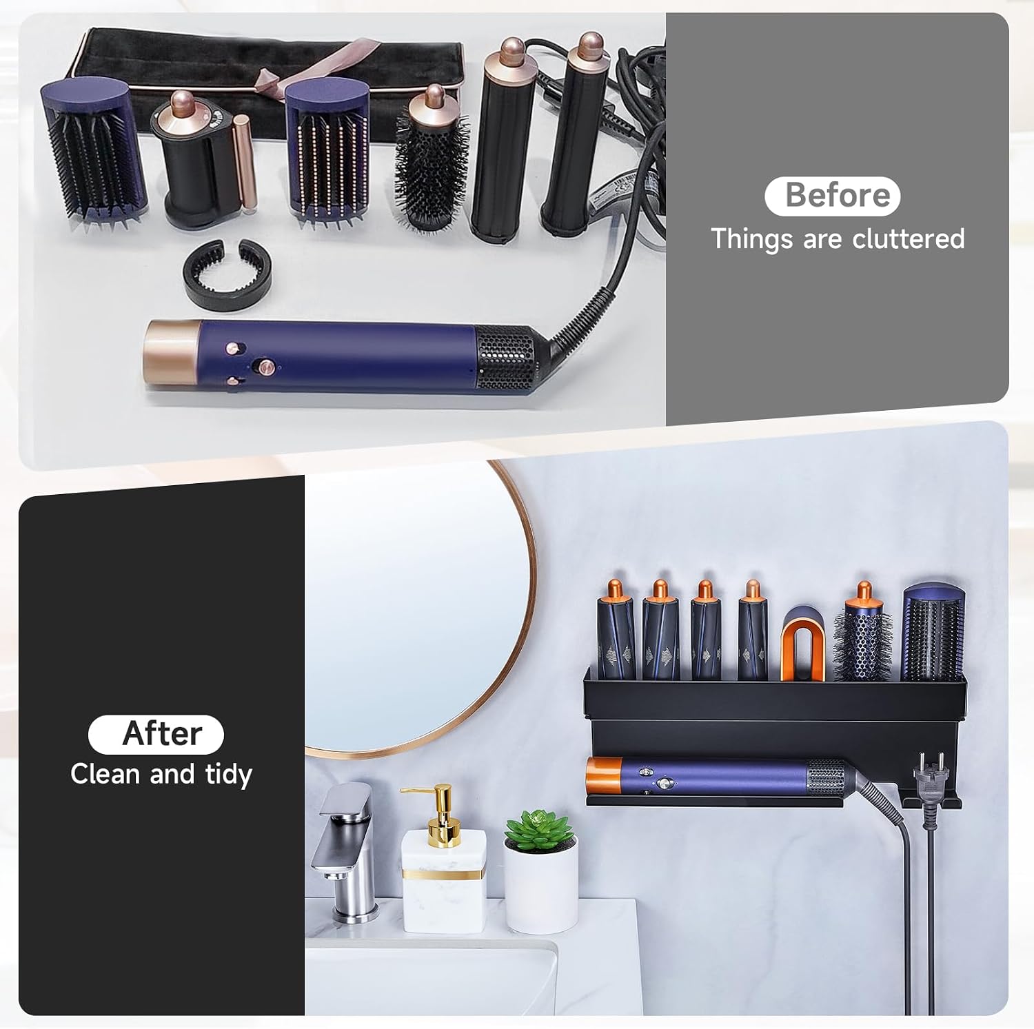 Storage Hair Dryer Holder for Curling Iron Accessories, Hair Tool Organizer Wall Mount, Curling Iron Holder Organizer