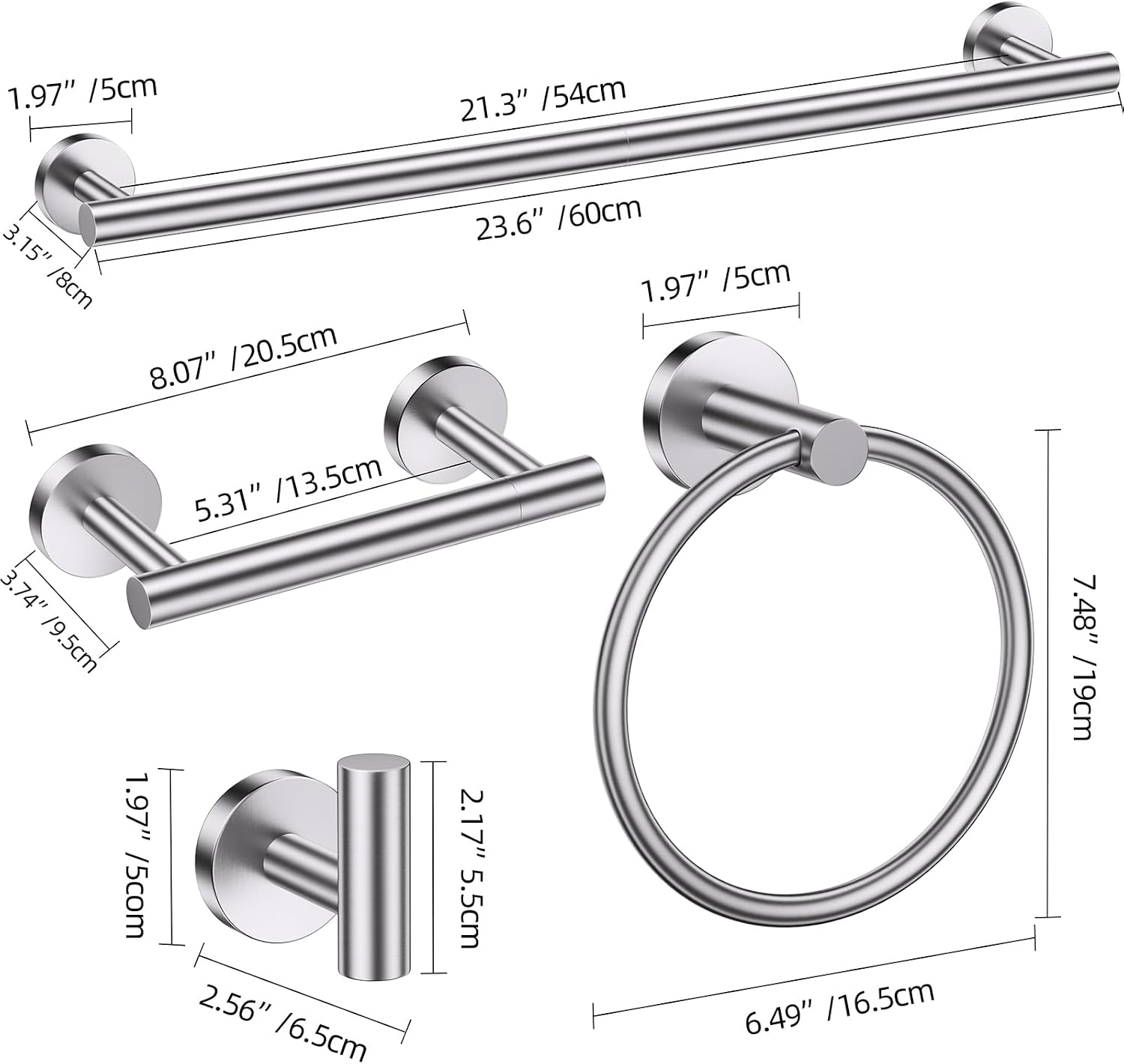 Brushed Nickel Towel Bar Bathroom Hardware Accessories Set, 10 Pieces Upgraded Toilet Paper Holder 23.6 Inch Towel Rack