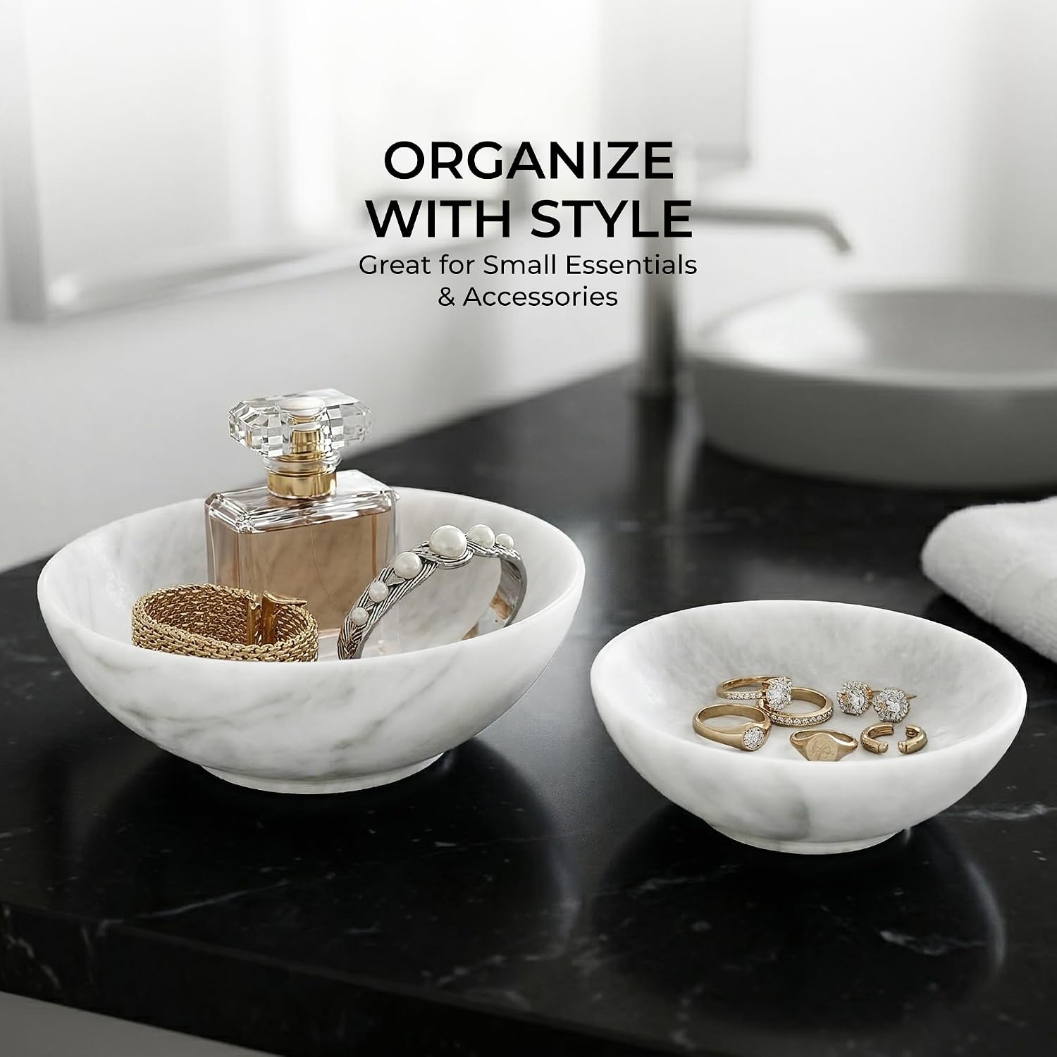 Ring Holder & Food Bowl for Snacks / White Gray - 5" & 6" Inch / 6 Inch / Set of 2