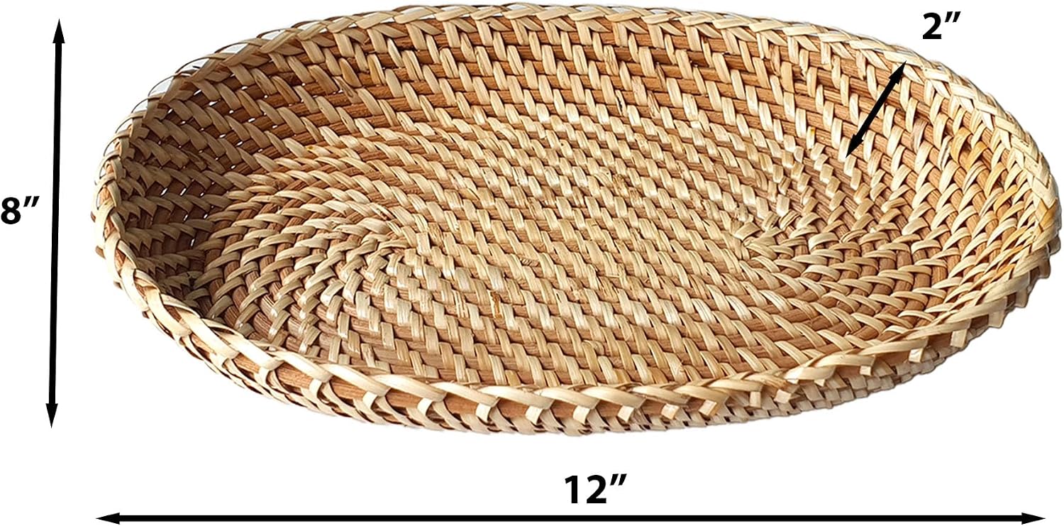 Rattan Bread Basket for Serving " Oval Wicker Fruit Tray Handmade Small / 12 x 8 x 2 / Natural