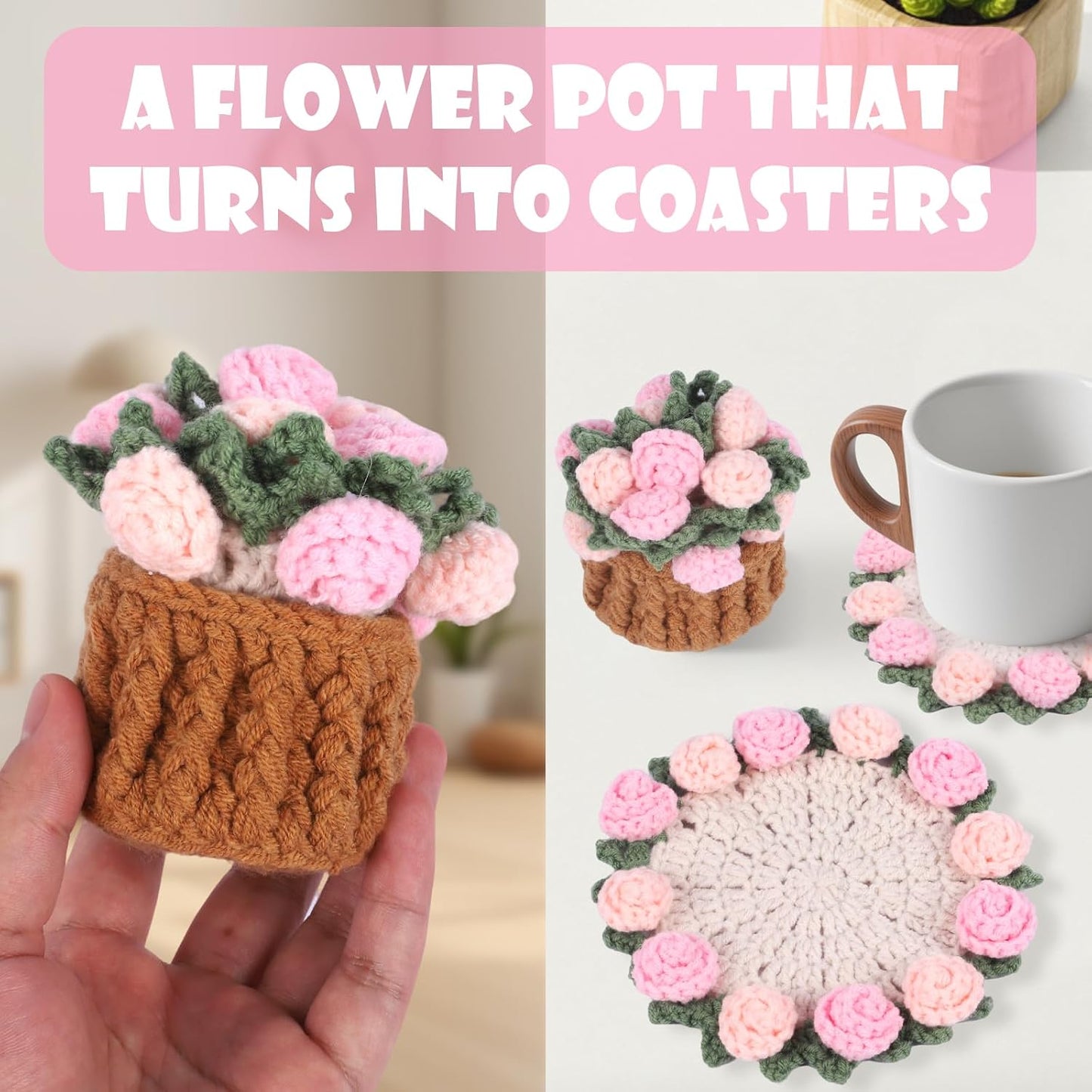 Mini Basket -Boho Floral Coasters / Pink
