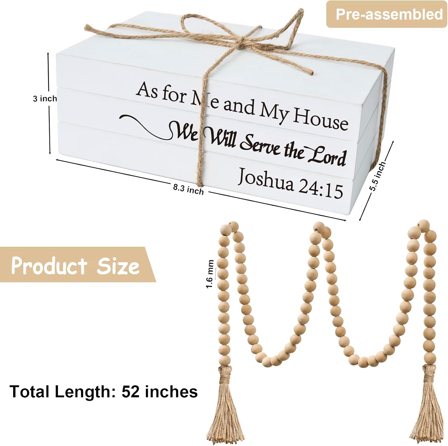 Faux Books for Decoration / As for Me and My House We Will Serve The Lord / White
