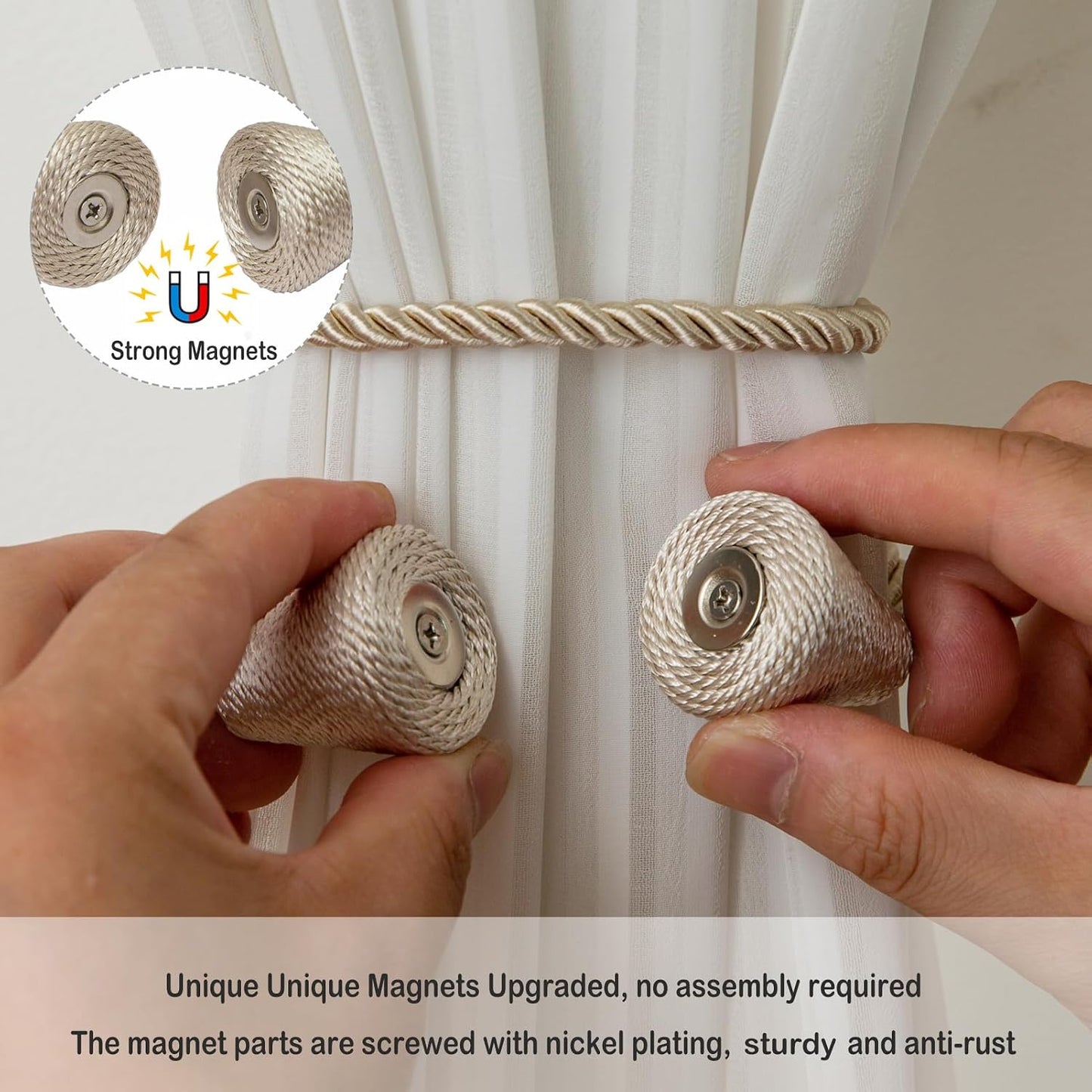 Magnetic Curtain Tiebacks 8 Pack Outdoor Rope Curtain Tie Backs Decorative Window Treatment Holdbacks for Home