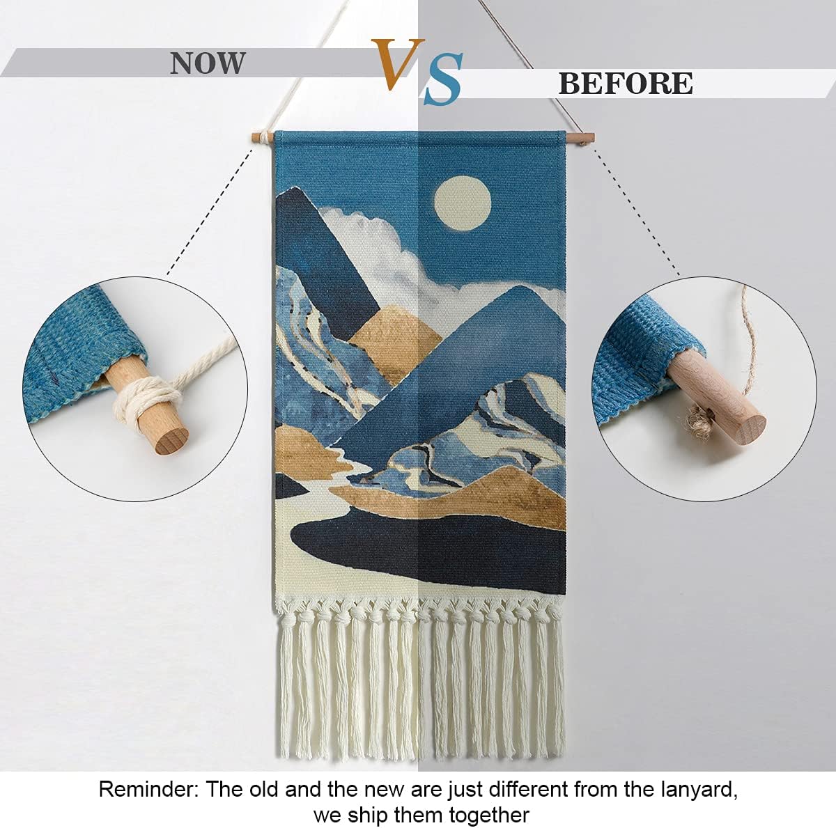 Macrame Woven Wall Hanging Tapestry Boho Wall Art Moon Mountain Chic Home Decor Bohemian Aztec