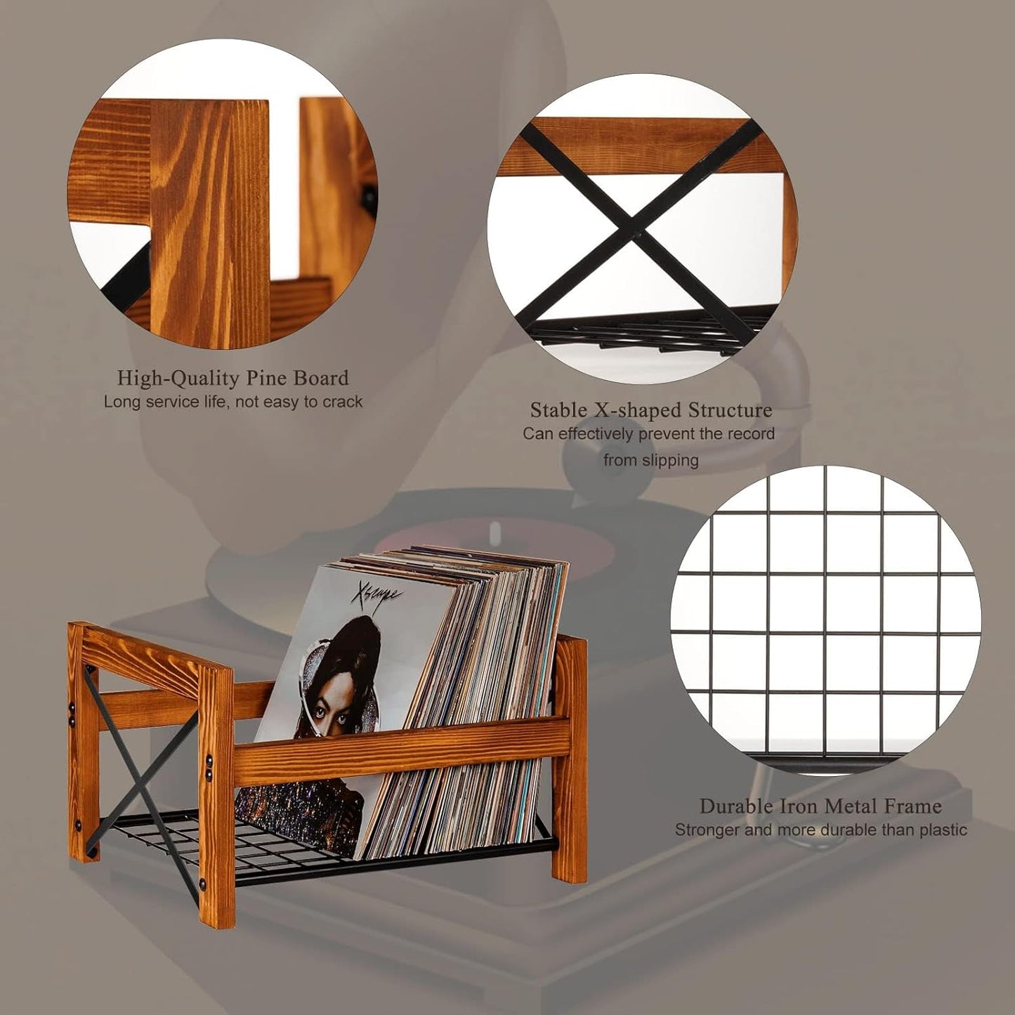 X-cosrack Vinyl Record Holder – 1 Pack Only – Fits 7"–12" Albums, Holds 50–100 Records, DVDs, or CDs – Modern Wooden