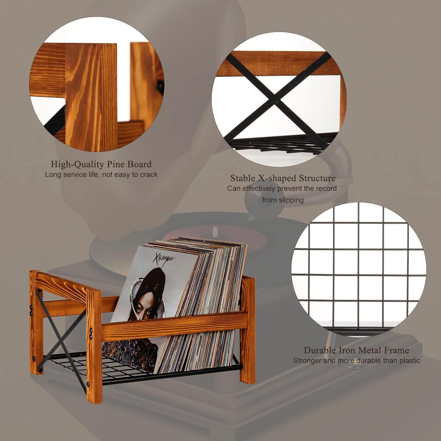 X-cosrack Vinyl Record Holder – 1 Pack Only – Fits 7"–12" Albums, Holds 50–100 Records, DVDs, or CDs – Modern Wooden