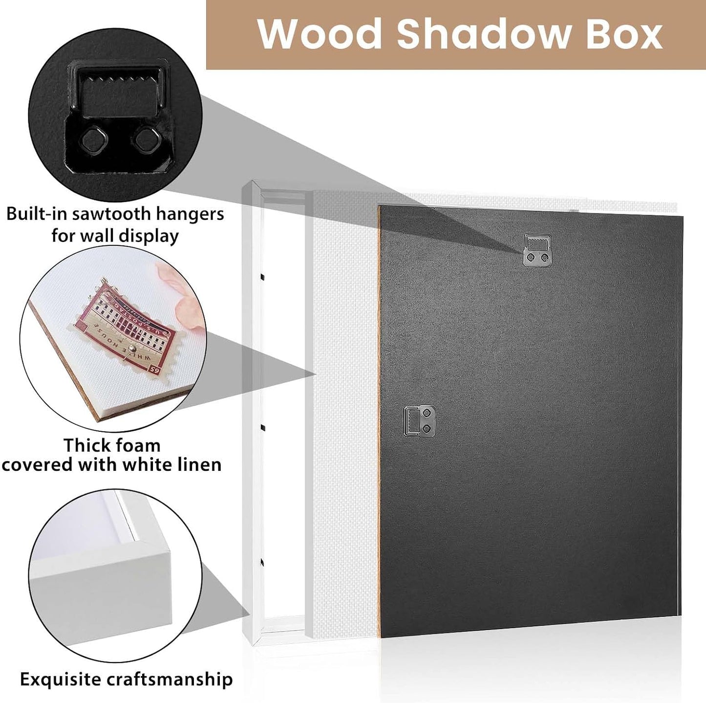 Califortree 12x16 Large Shadow Box Frame with Soft Linen Back - Metal Push Pins Included, Memory Shadow Box Display