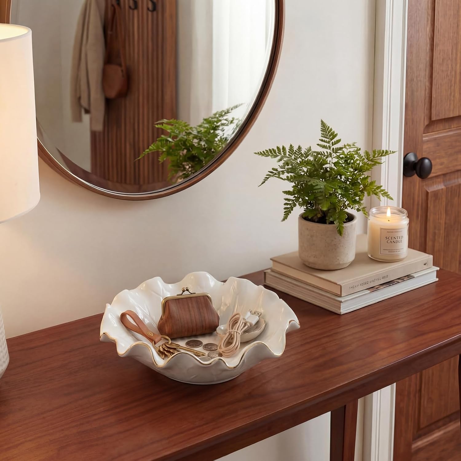 Lotus Ceramic Decorative Bowls Ruffle Lotus Leaf Scalloped Bowl / White / 7.48 x 2.56 / Set of 2