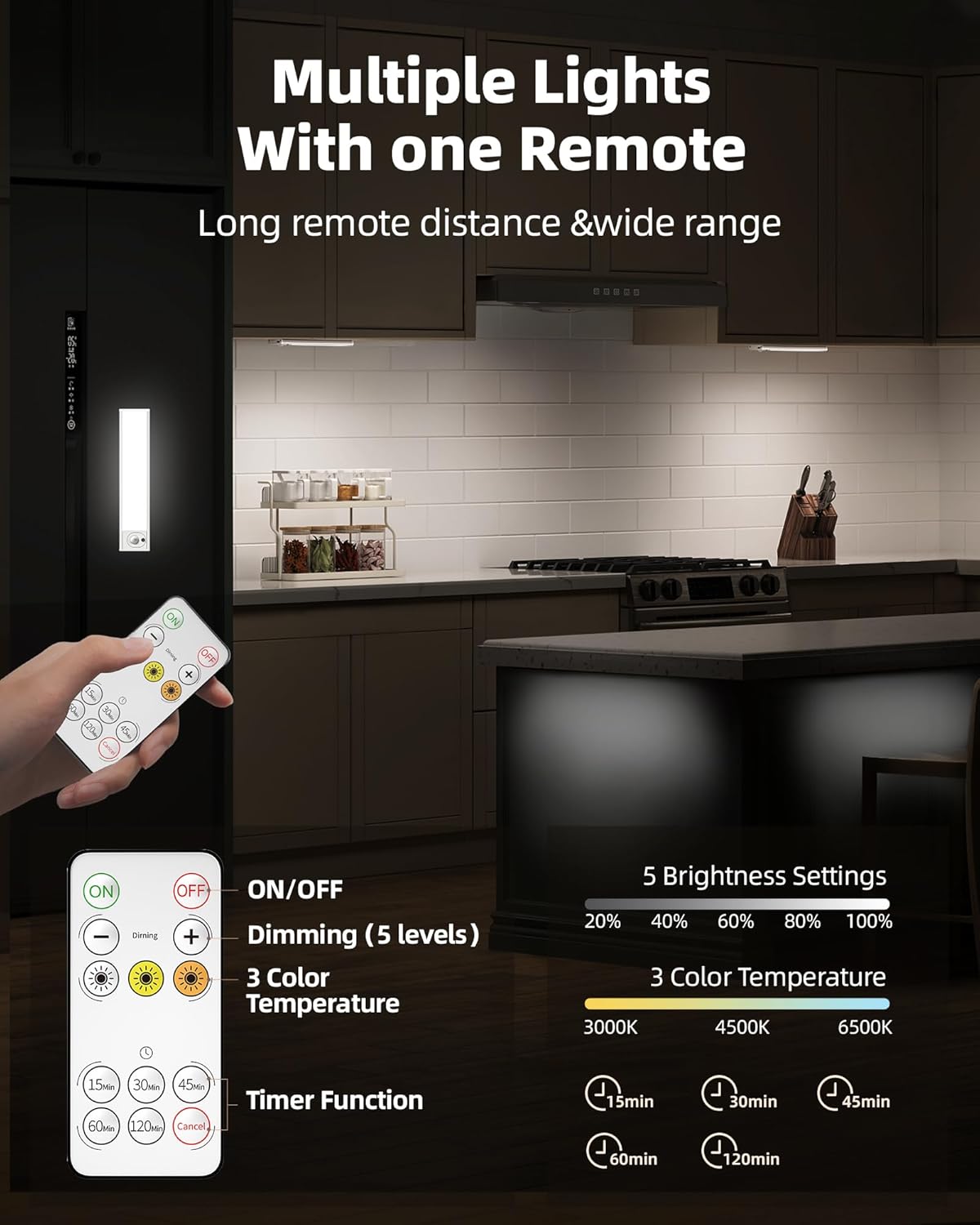 6Pack 7.8inch Under Cabinet Lighting, Rechargeable Motion Sensor Light Wireless Indoor, Dimmable 3 Color Temps Closet
