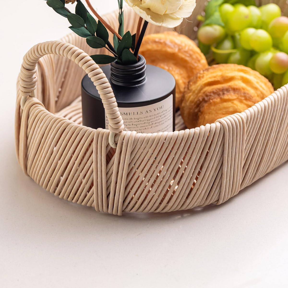 Hand-Woven Rattan-Style Storage Basket / Beige