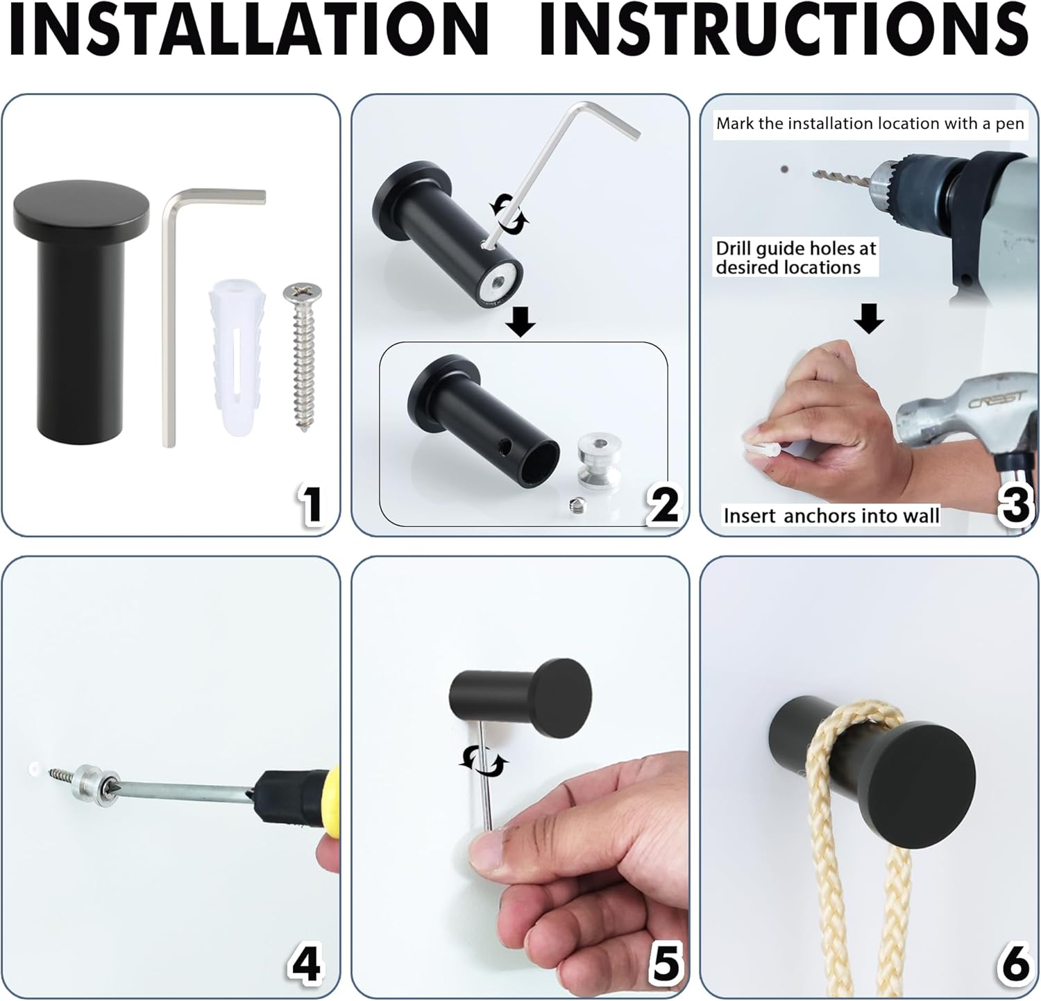 Modern Coat Hooks Wall Mounted / 4P - Round / Black