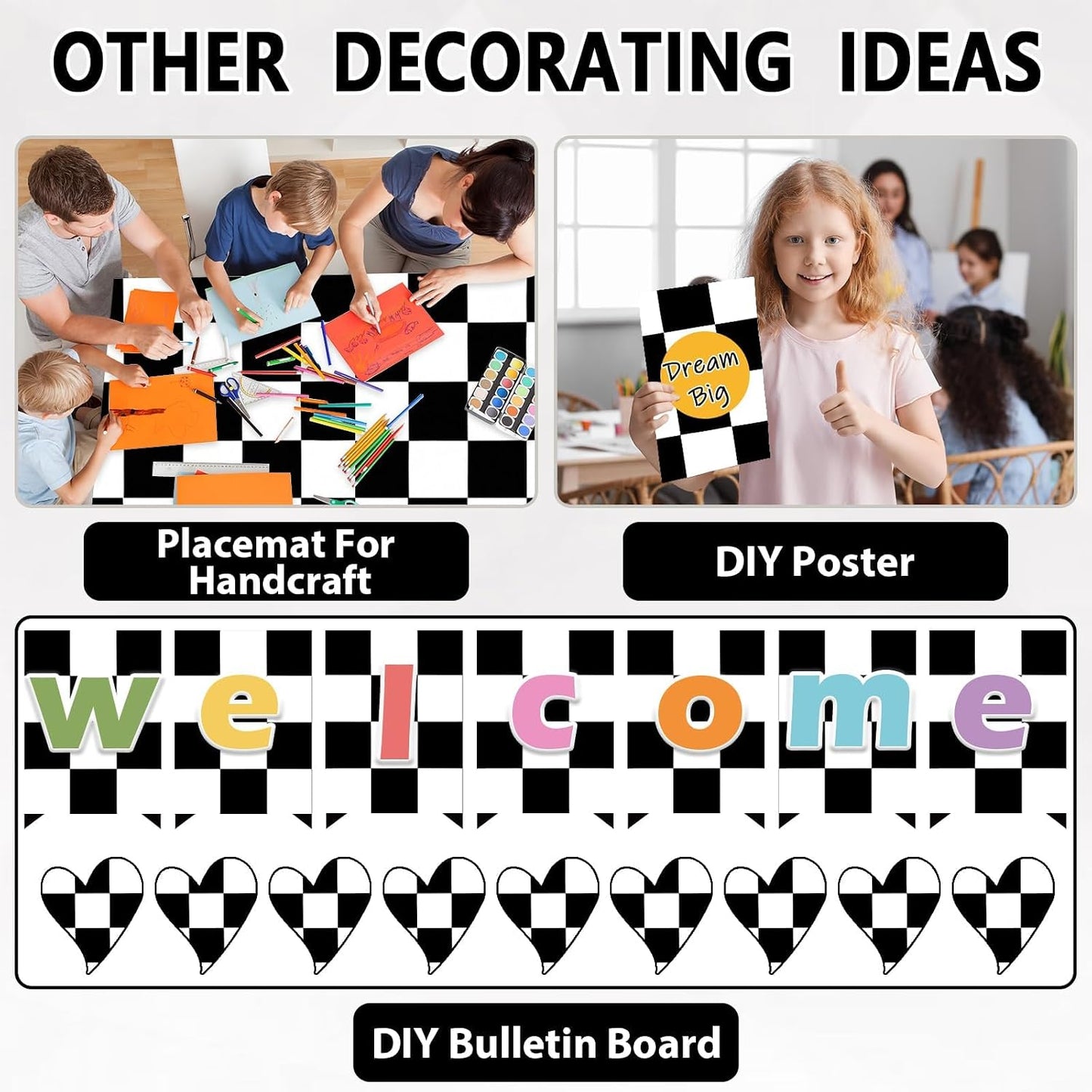 Black White Checkered Bulletin Board Paper Roll Black Plaid Bulletin Board / Black Checkered