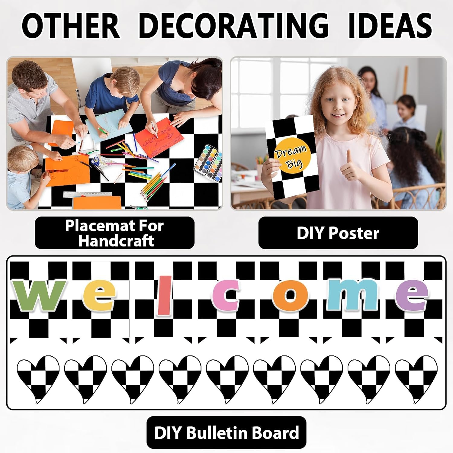 Black White Checkered Bulletin Board Paper Roll Black Plaid Bulletin Board / Black Checkered