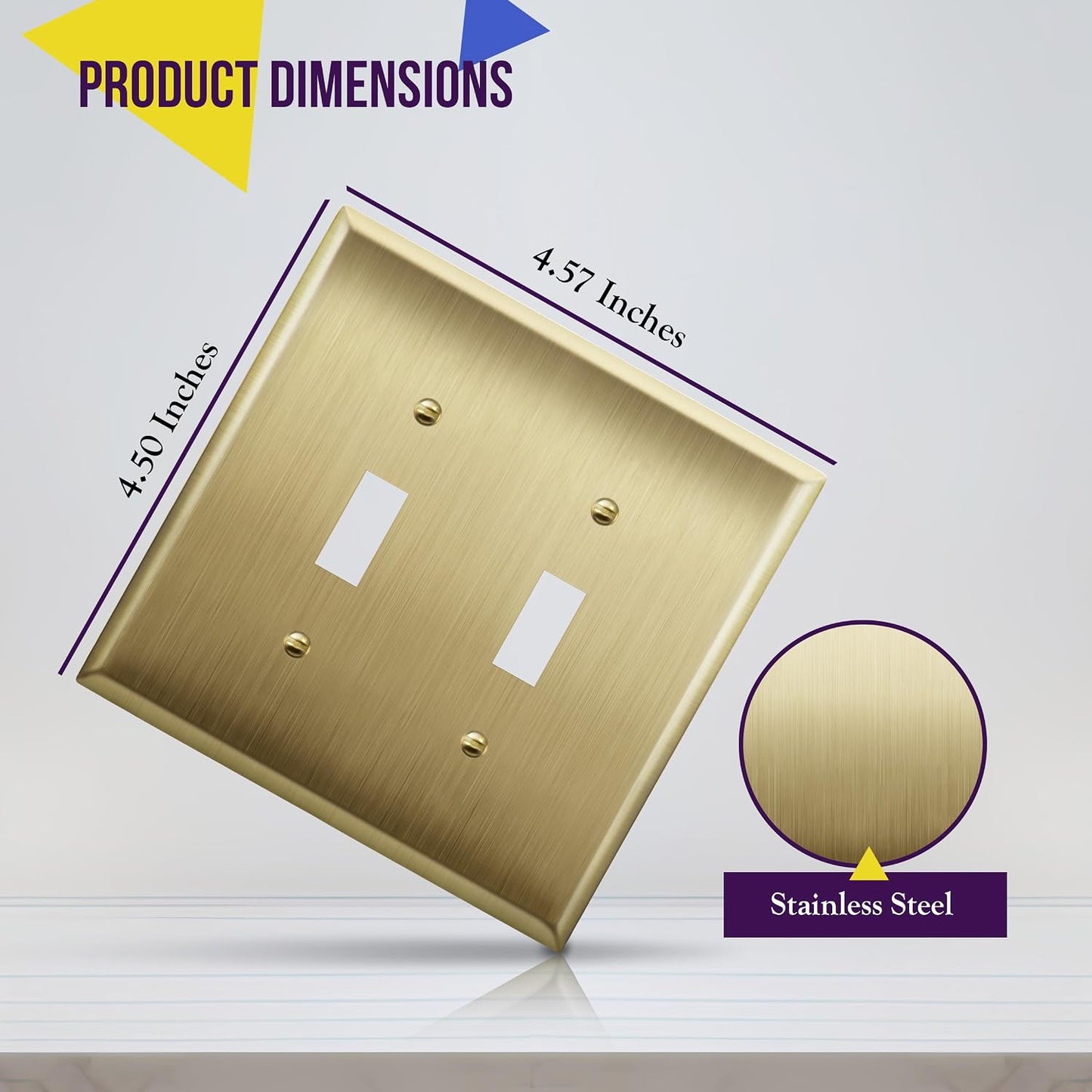 ENERLITES Double Toggle Light Switch Metal Cover Plate, Stainless Steel Wall Plate, Corrosion Resistant, Standard Size