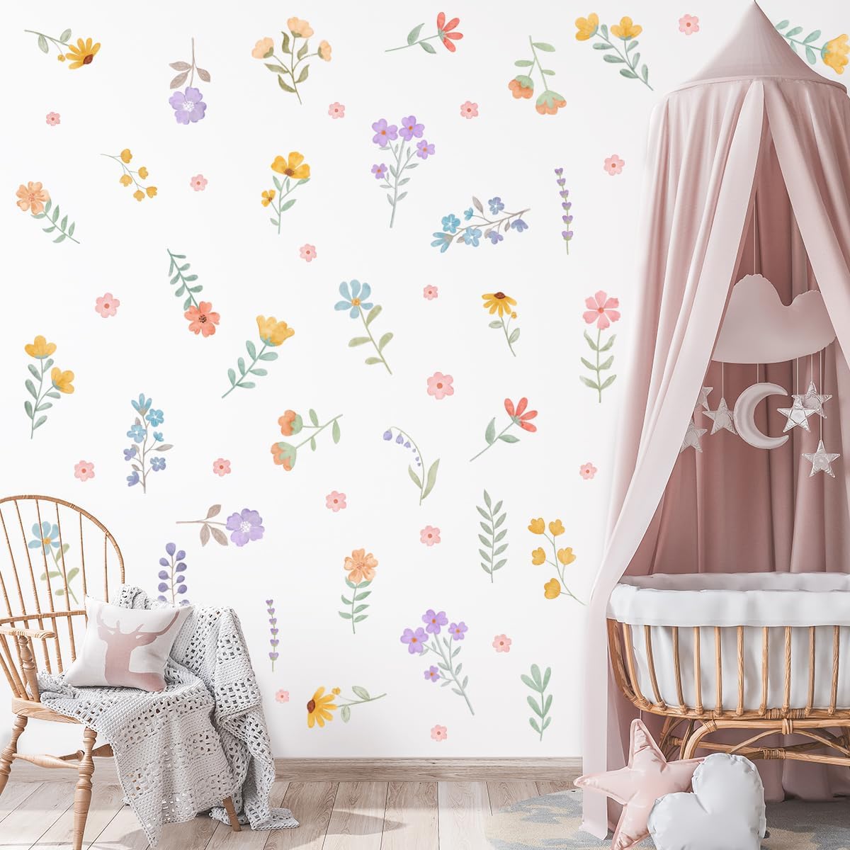 Boho Watercolor Flower Wall Decals / Wildflower Wall Stickers
