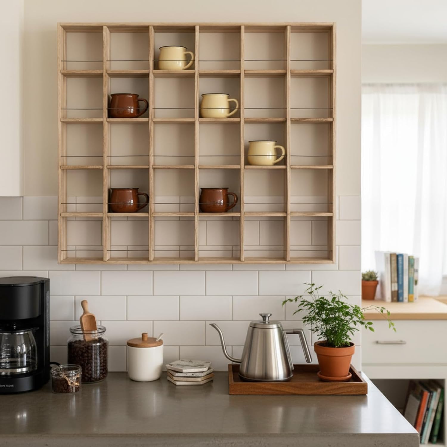 Oversize Coffee Mug Display Rack Wooden Shelves Rustic Shot Glass Display Case Travel Mug Shelf Wall Mounted Rack