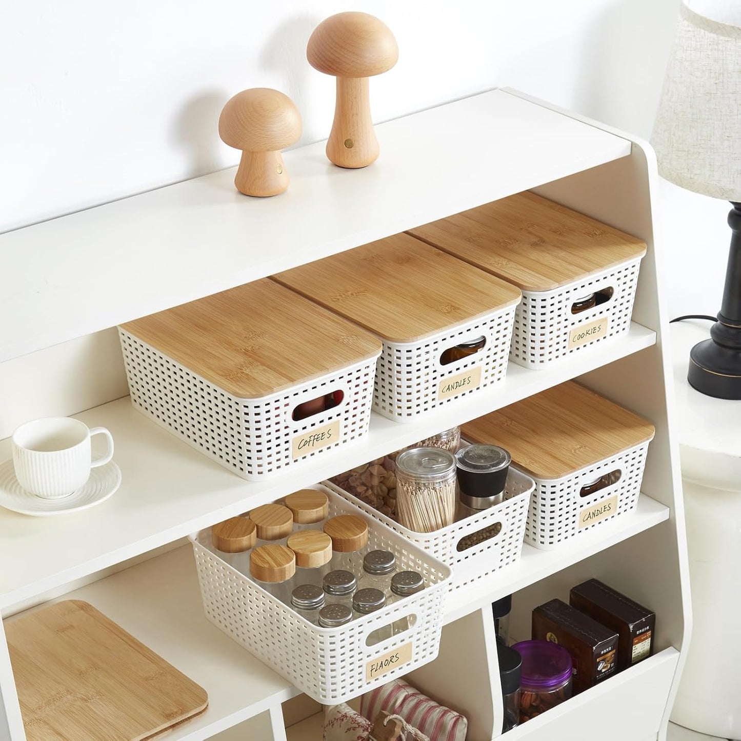 Plastic Storage Bins / Cream White / Small / Set of 6
