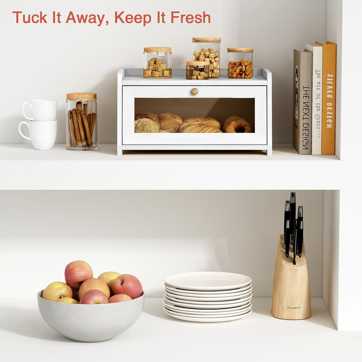 Goozii White Bread Box for Kitchen Countertop, Modern Counter Breadbox for Homemade Bread, Large Corner Bread Storage