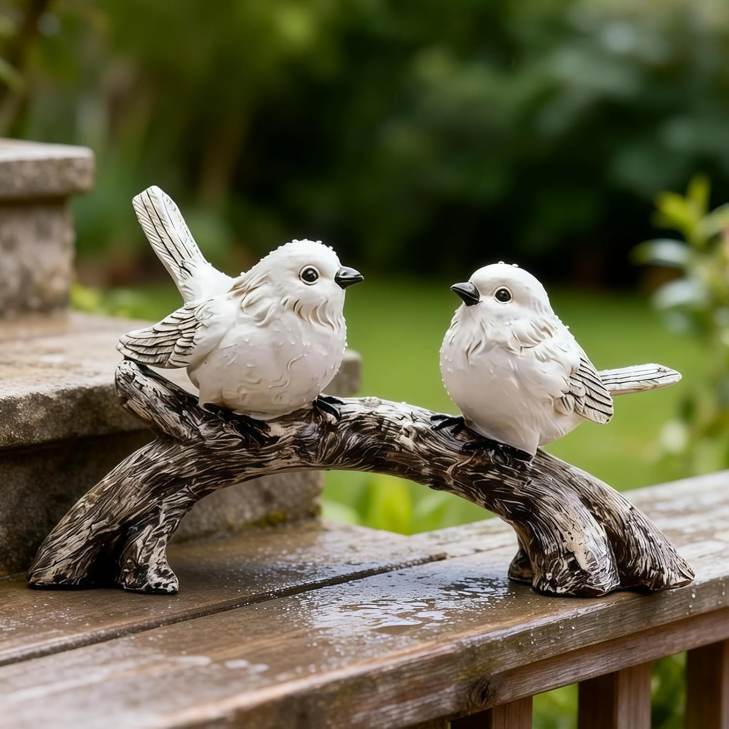 Handcrafted Couple Bird Statue / White