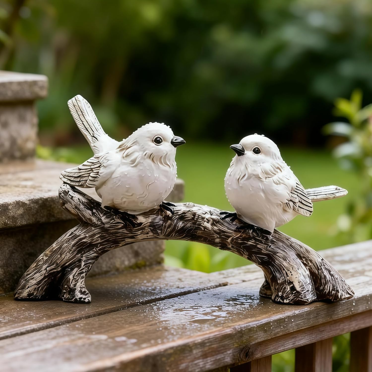 Handcrafted Couple Bird Statue / White