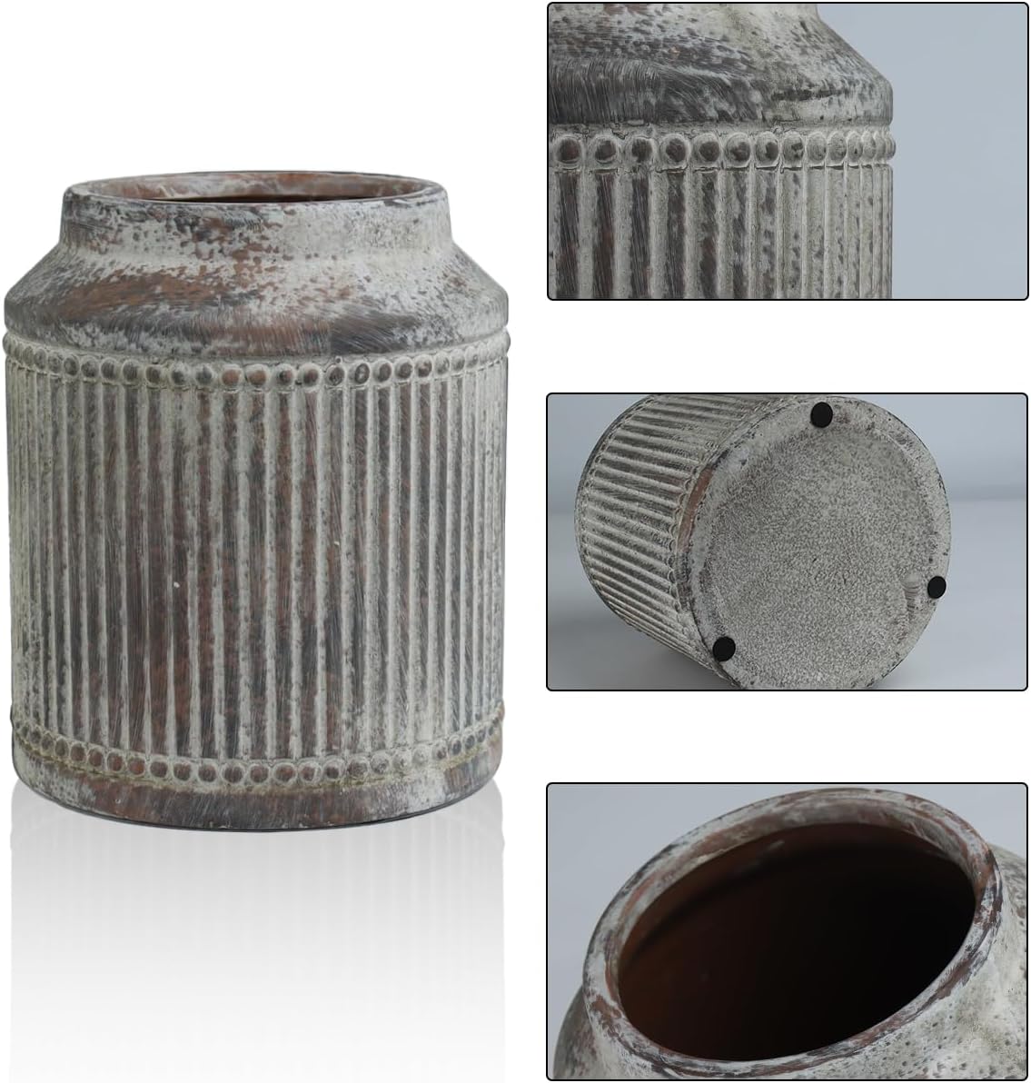 Ribbed Ceramic Vase / Gray / 7.32 Inch