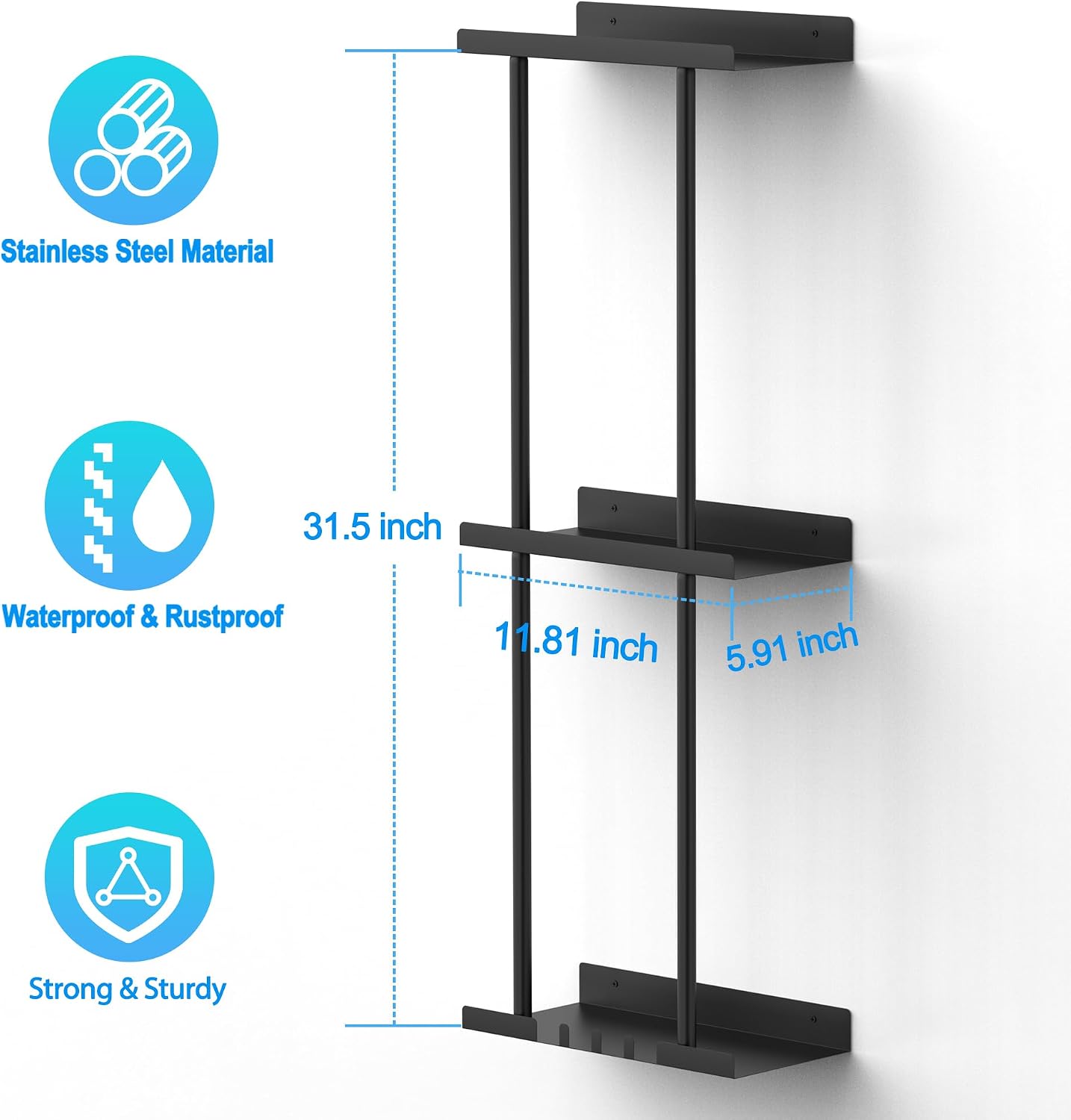 Towel Rack for Bathroom, Wall Mounted Vertical Rolled Towel Storage Organizer Holder with Shelf, Holds Up 6 Large Bath