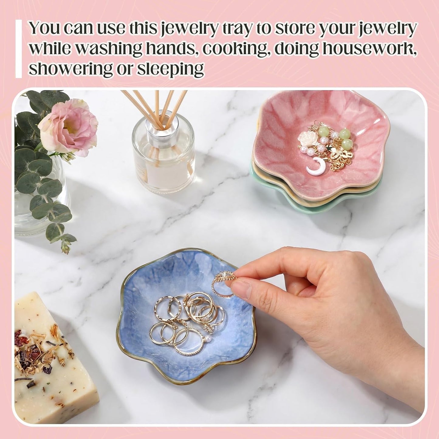 Small Jewelry Dish Trinket Holder Tray for Rings / Pink,blue,cyan,green / Ceramic / Set of 4