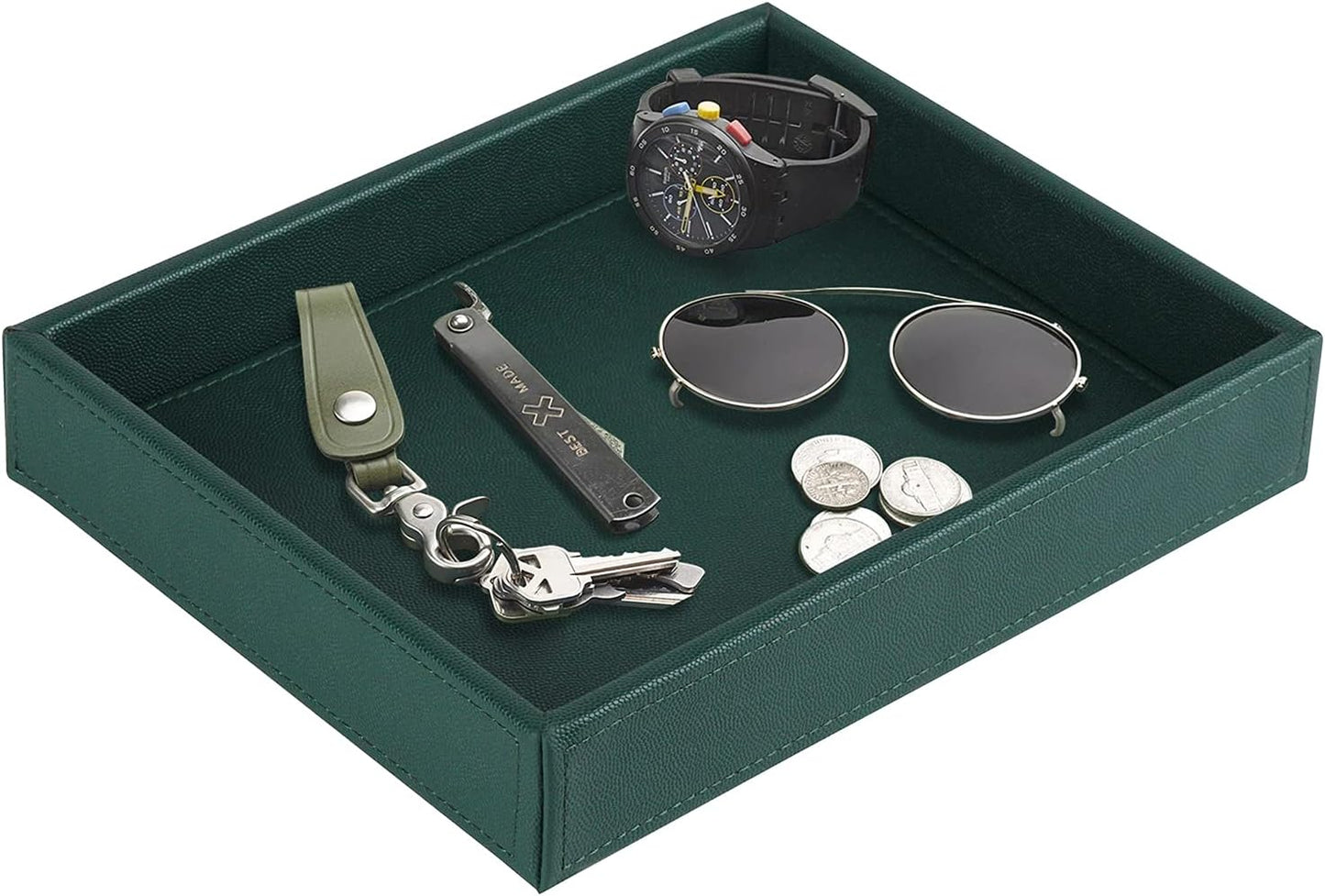 Faux Leather Decorative Tray / Dark Green / 10.2 x 8.4 x 1.8