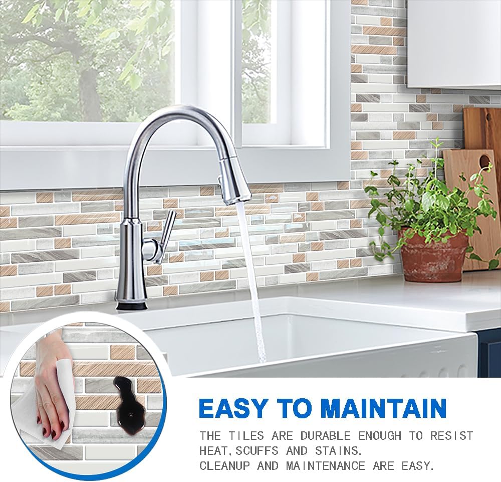 10-Sheet Peel and Stick Backsplash / Wood Grain / 12 x 12 / Set of 10