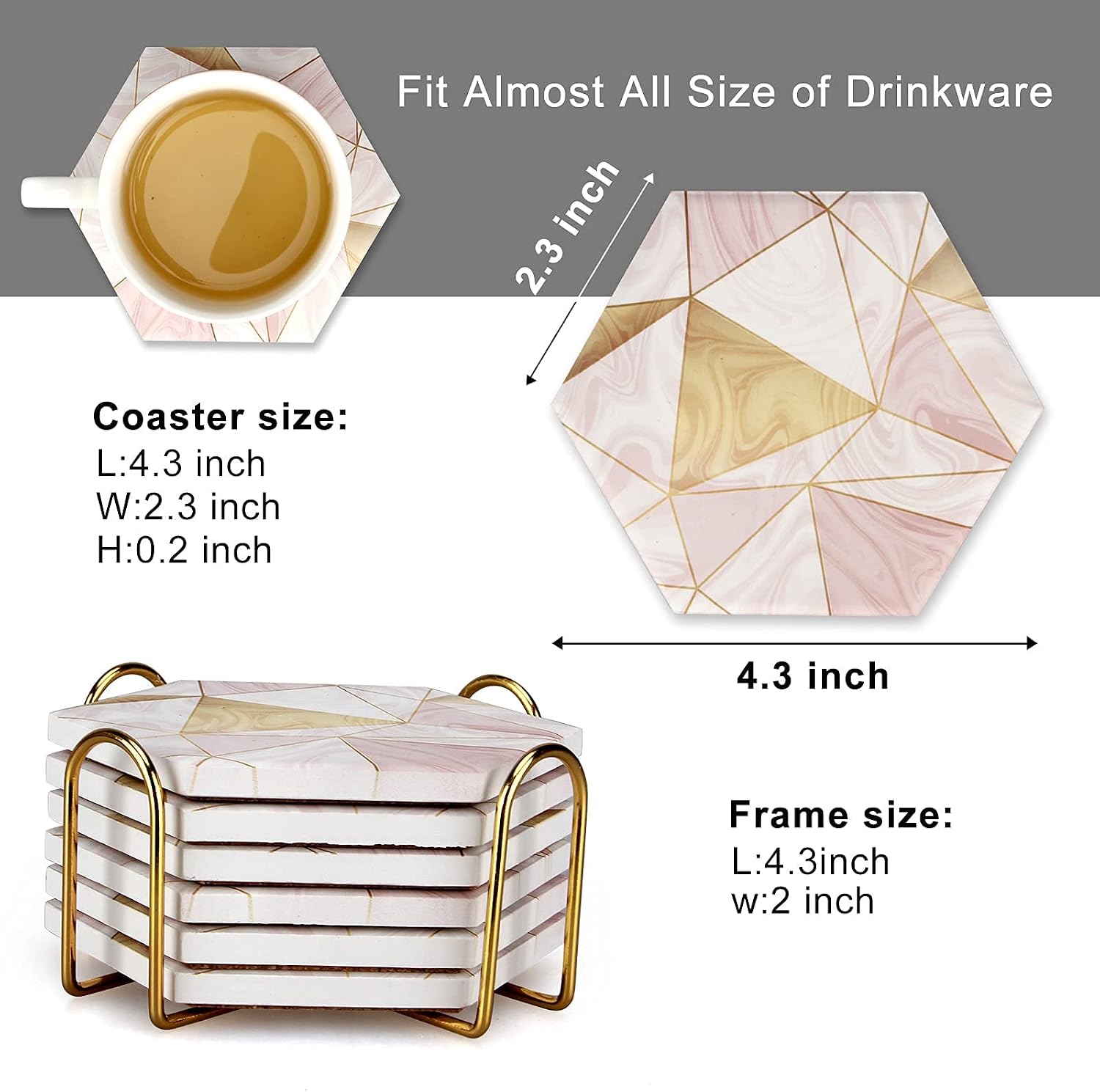 Holder Gold Absorbent Drink Unique Coaster Ceramic Table Coaster Set Funny / Pink / Set of 6