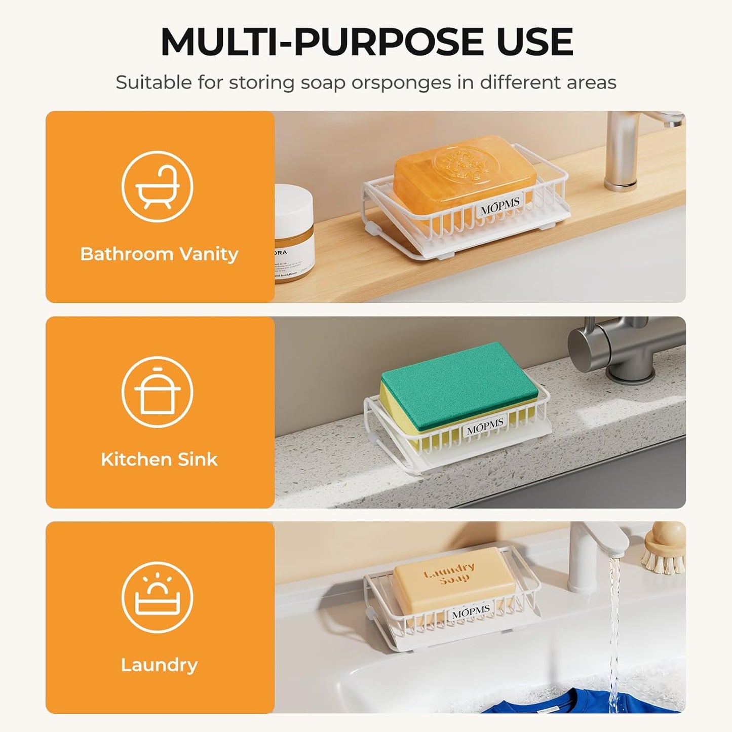 Carbon Steel Bar Soap Holder for Shower / White