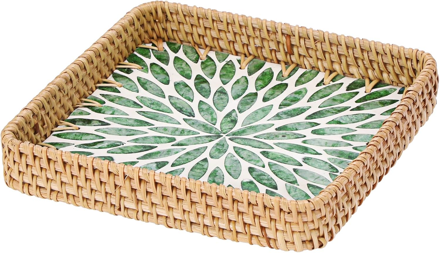 Woven Key Basket for Entryway Table Wicker Basket Tray Key Holder / 8.3 x 8.3 x 1.6 / Green